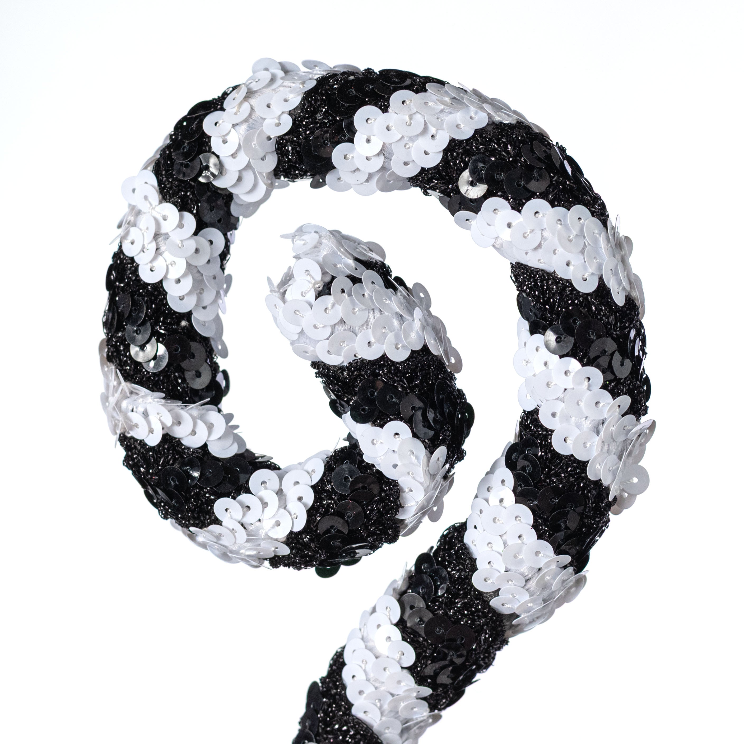 27" Sequin Stripe Spiral Curly Spray: Black & White