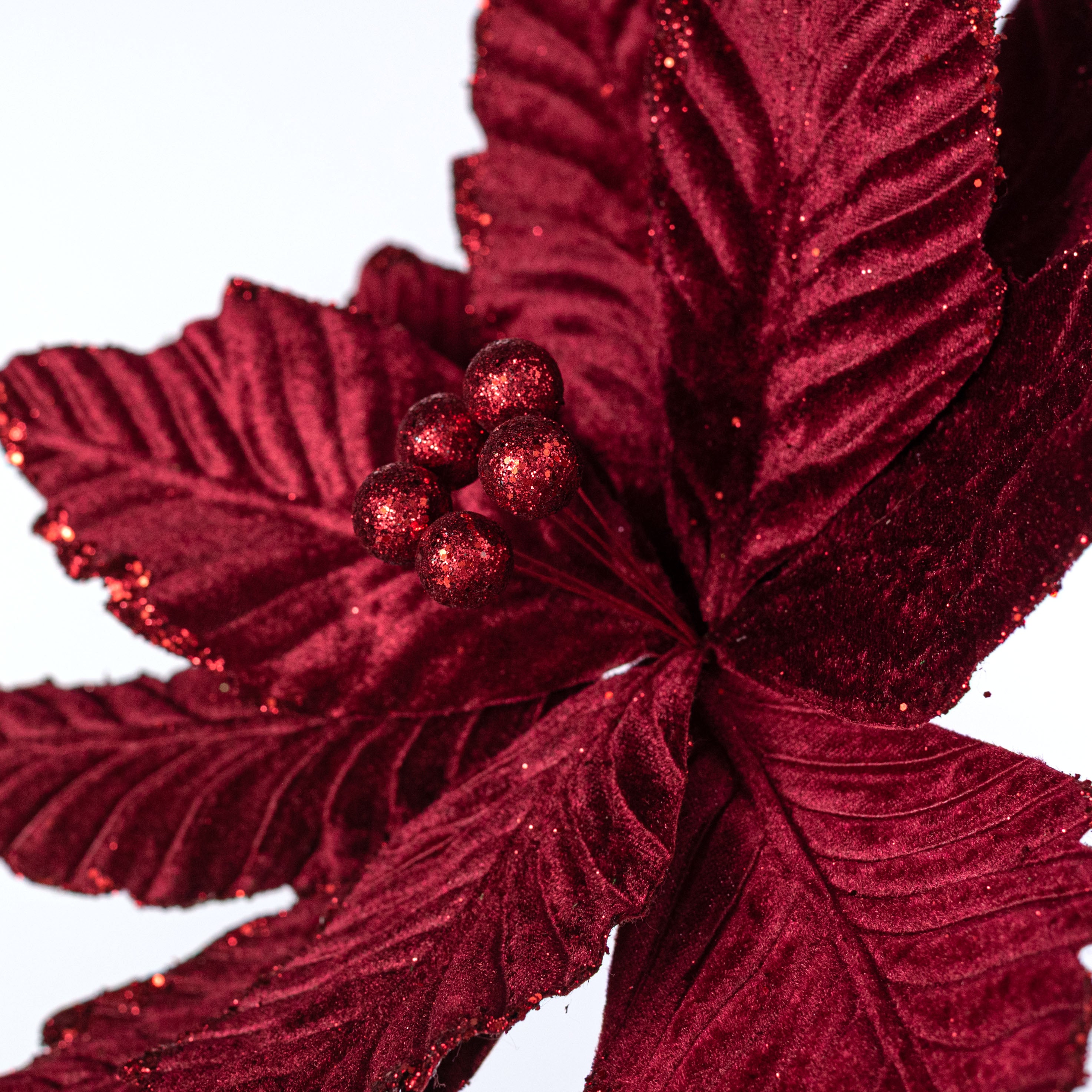 14" x 16" Velvet Poinsettia Stem: Burgundy Red