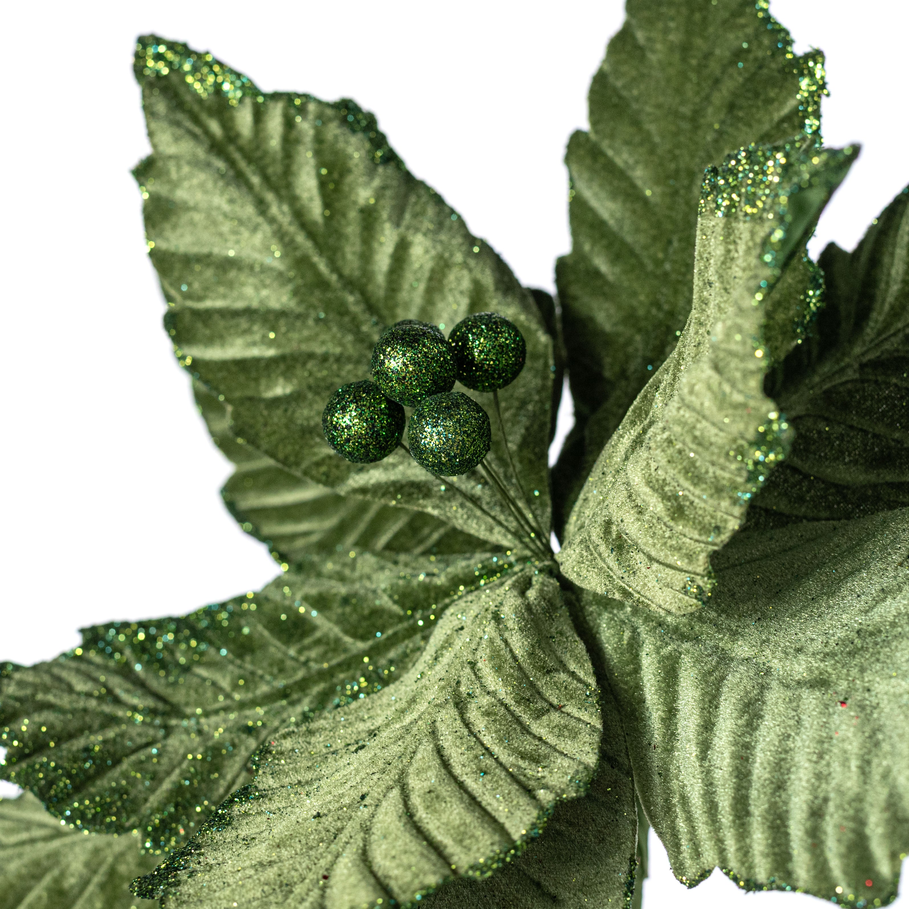 14" x 16" Velvet Poinsettia Stem: Moss Green
