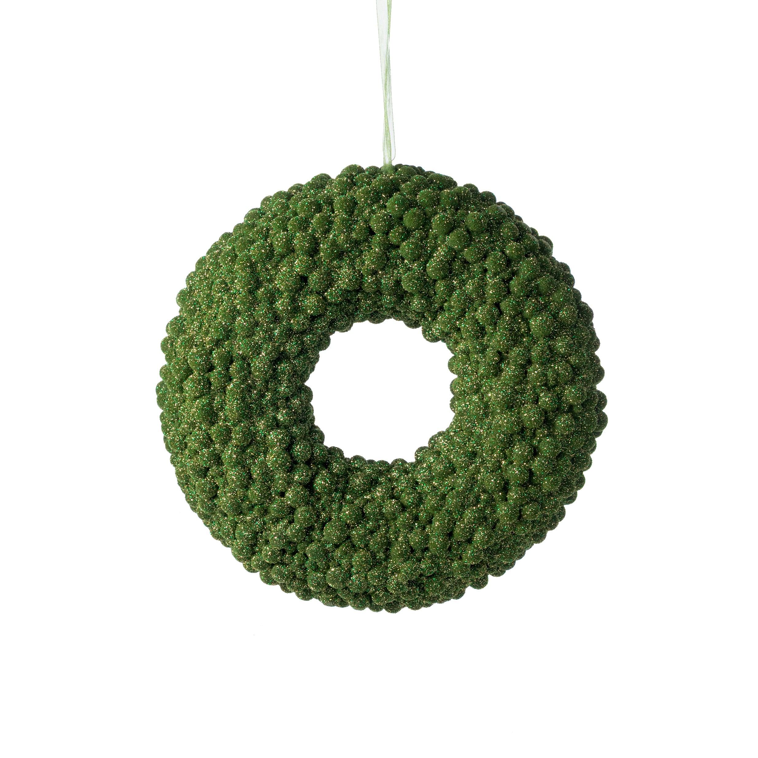 9" Glitter Berry Cabinet Wreath Ornament: Moss Green