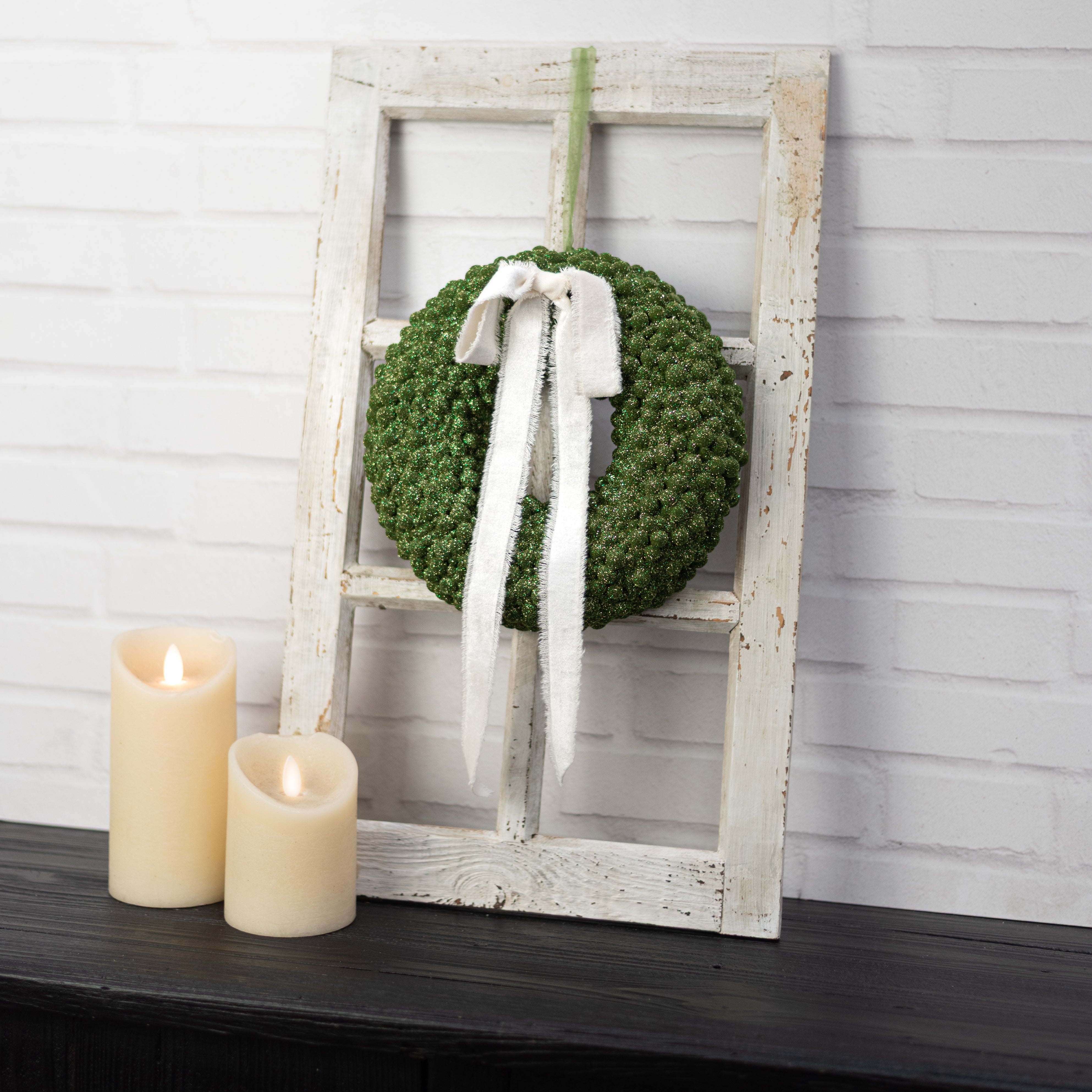 9" Glitter Berry Cabinet Wreath Ornament: Moss Green