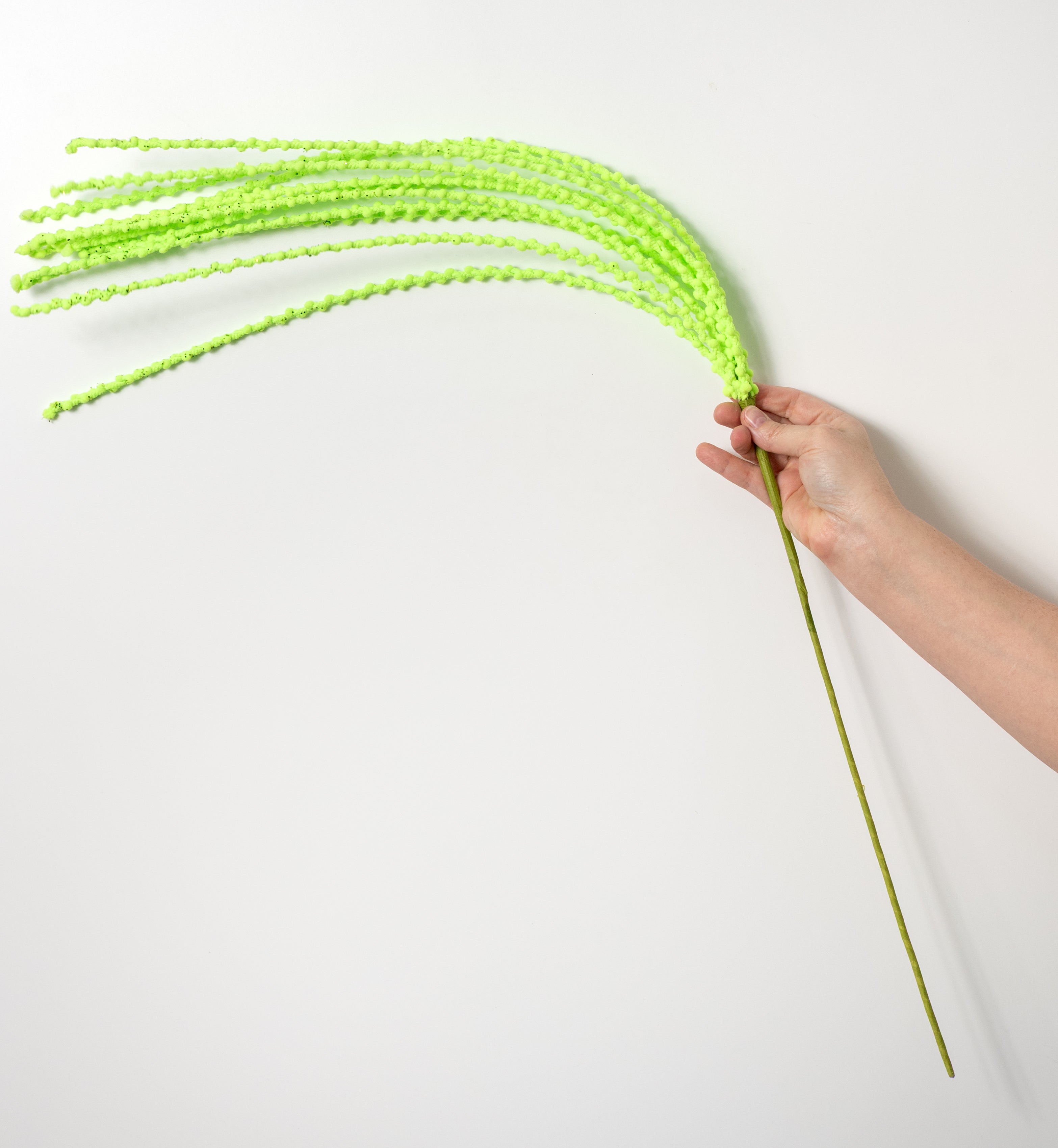 35" Glittered Puff Chenille Dangling Spray: Neon Lime Green