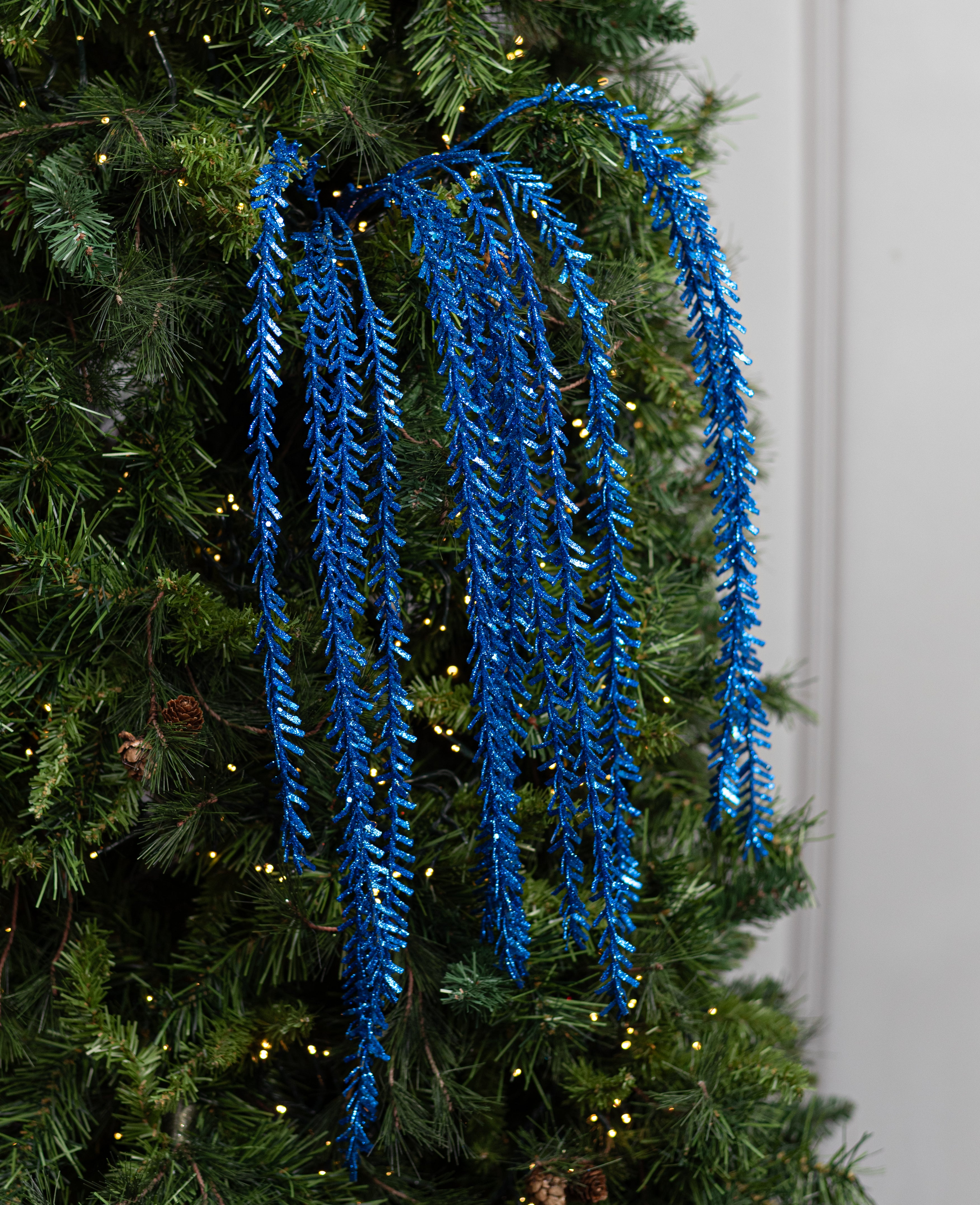 48" Glittered Pine Hanging Spray: Royal Blue