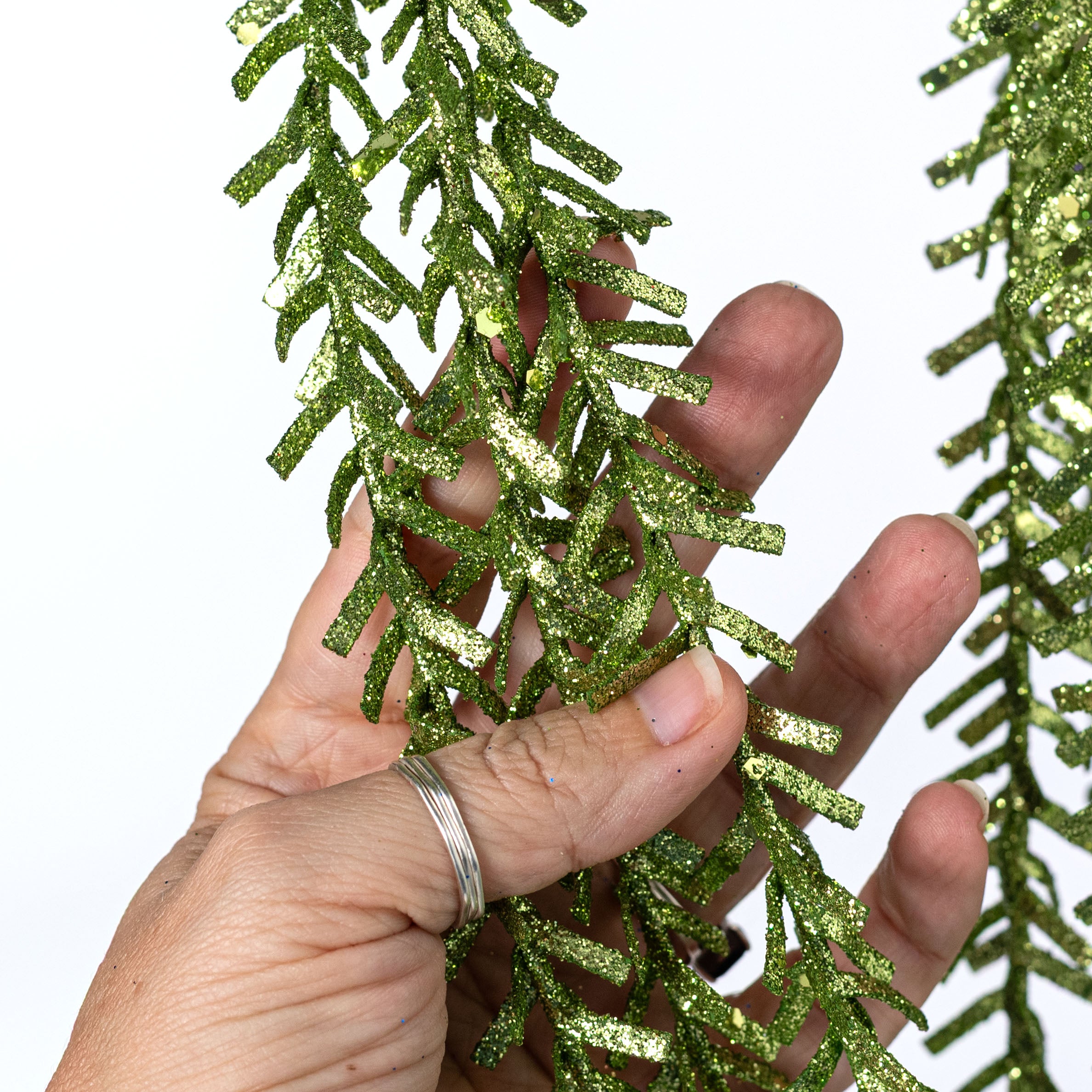 48" Glittered Pine Hanging Spray: Lime Green