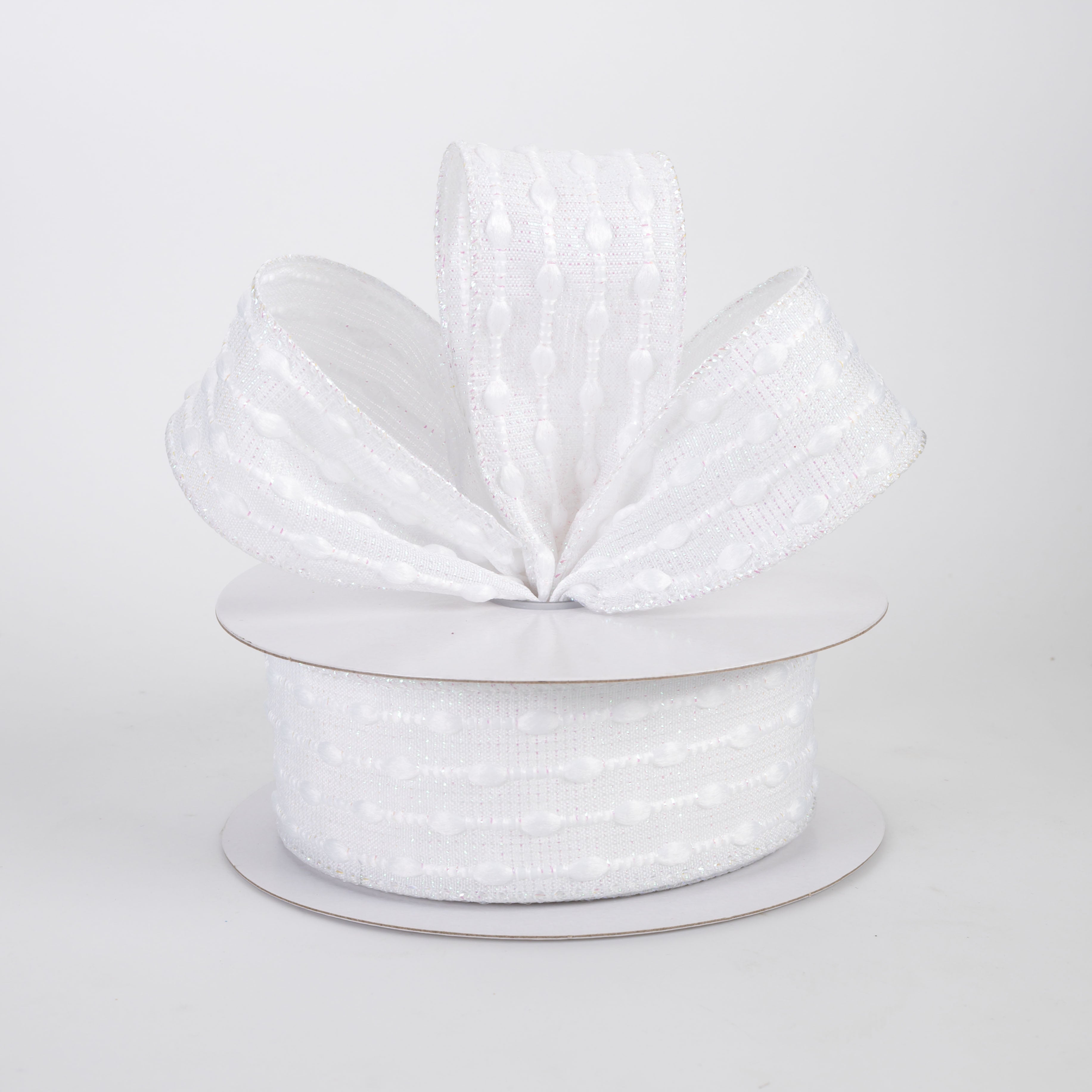 1.5" White Snowball Weave Ribbon: White Iridescent (10 Yards)