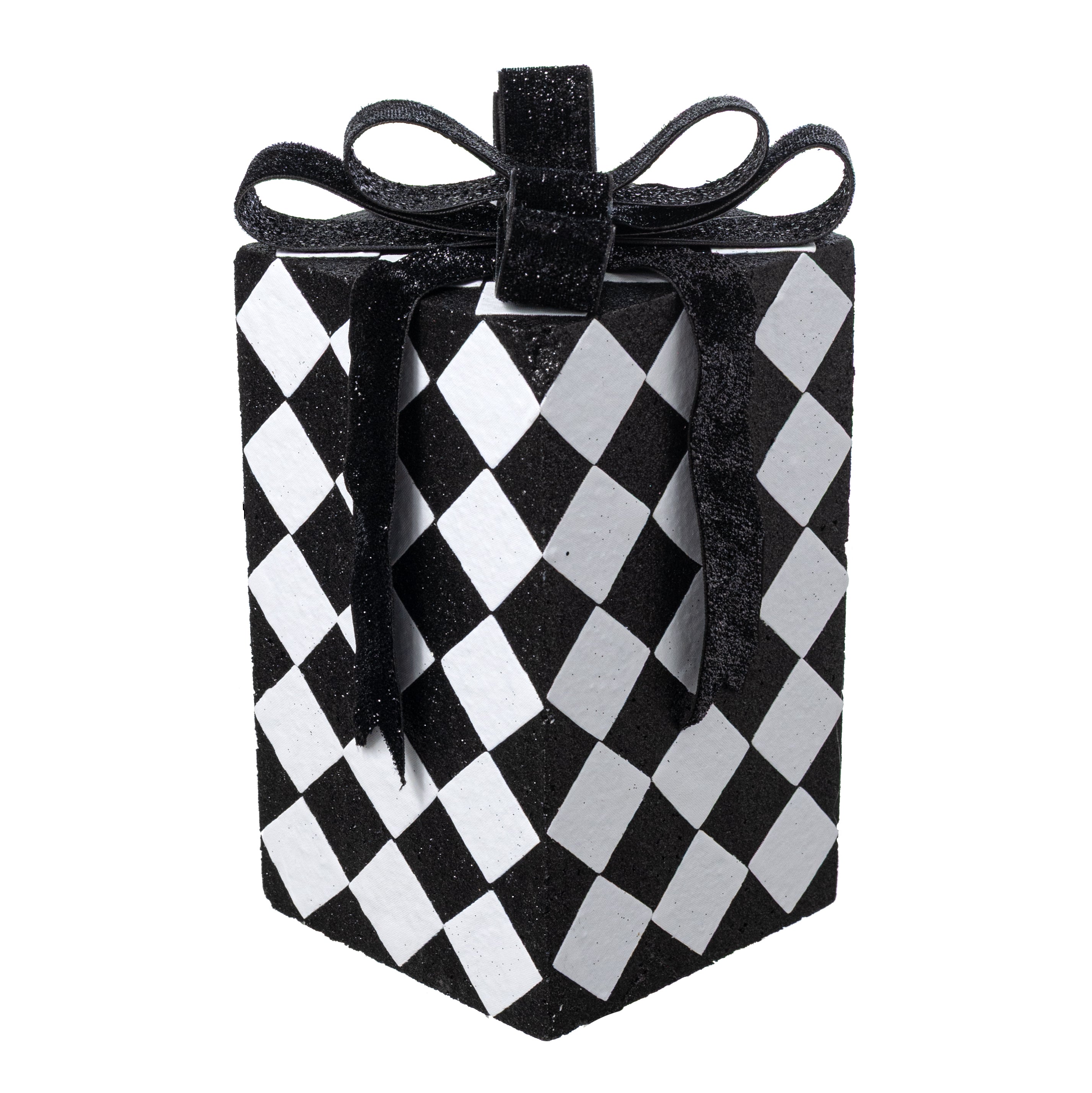 9" Black & White Harlequin Gift Box Decor