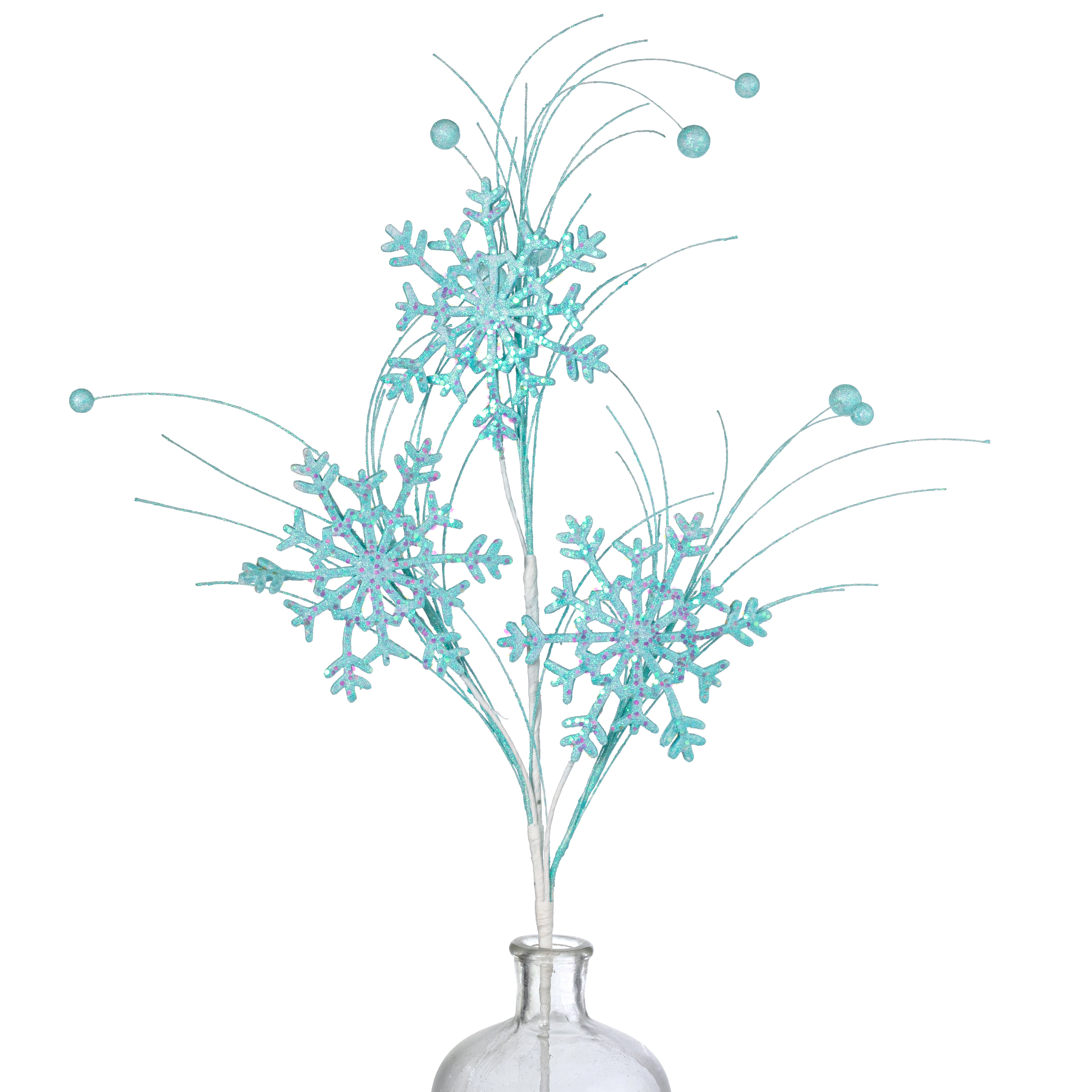 28" Glittered Snowflake Spray: Iridescent Ice Blue