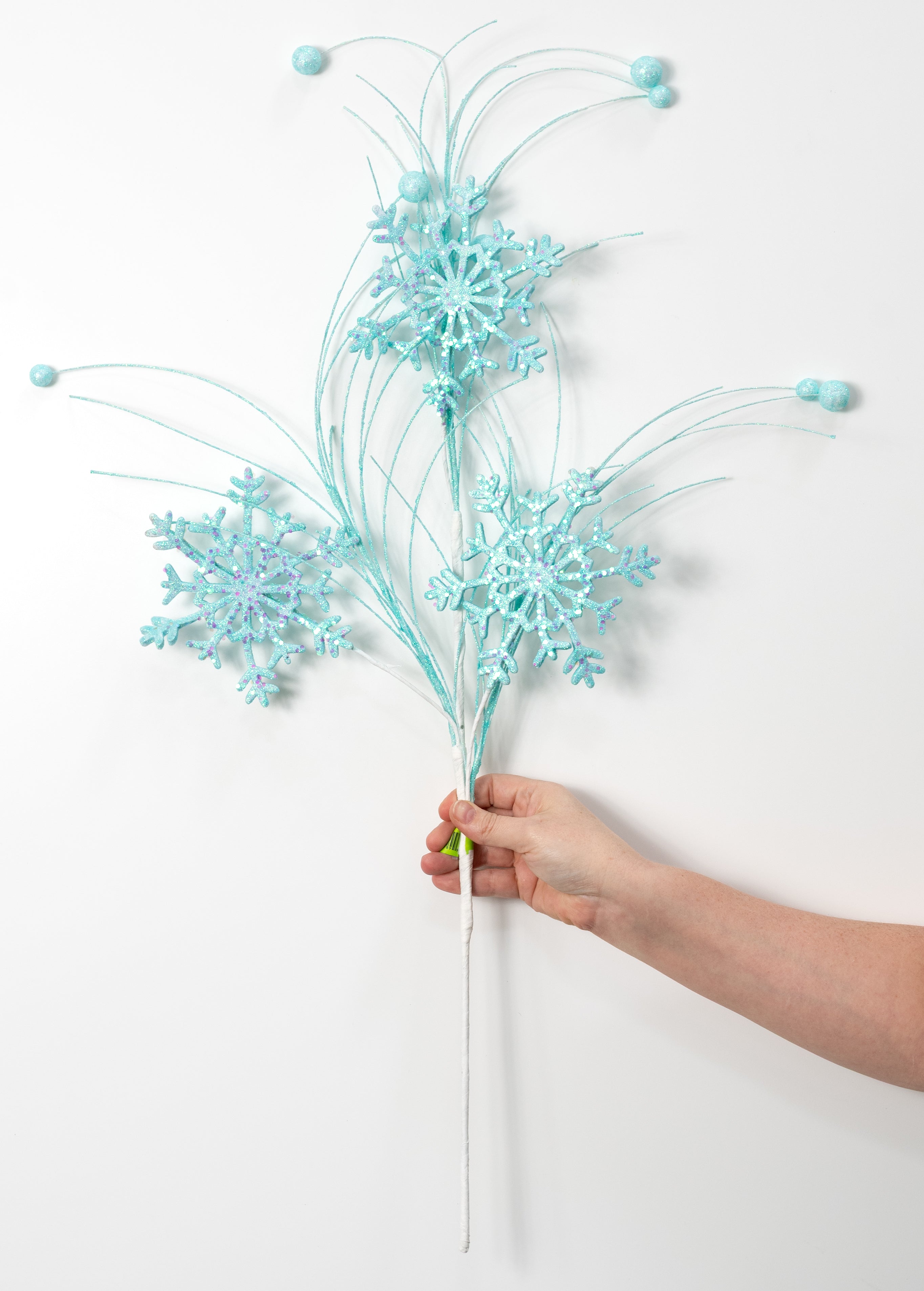 28" Glittered Snowflake Spray: Iridescent Ice Blue