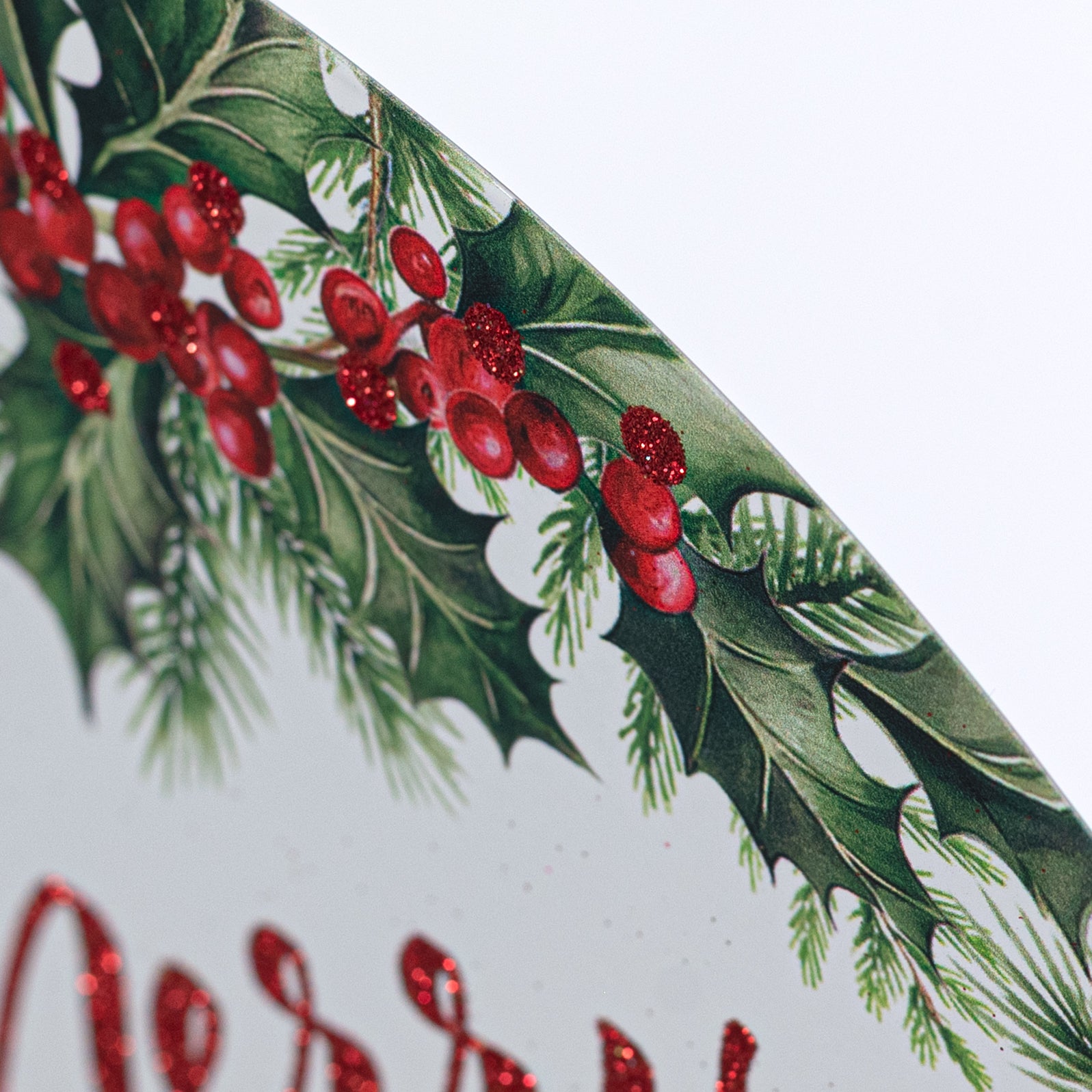 12" Metal Sign: Glitter Merry Christmas Holly