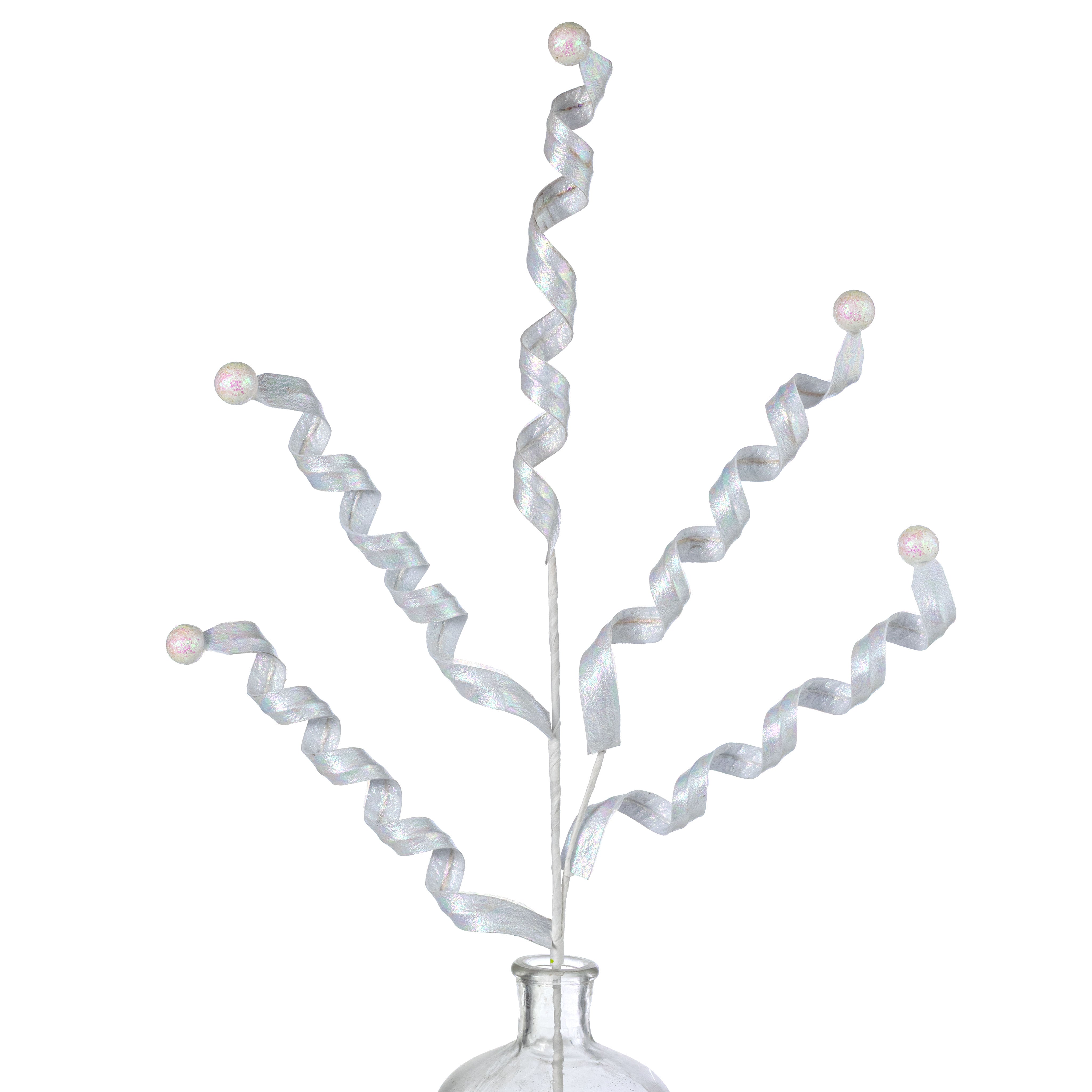 30" Glossy Frizzy Curly Ball Spray: Iridescent White