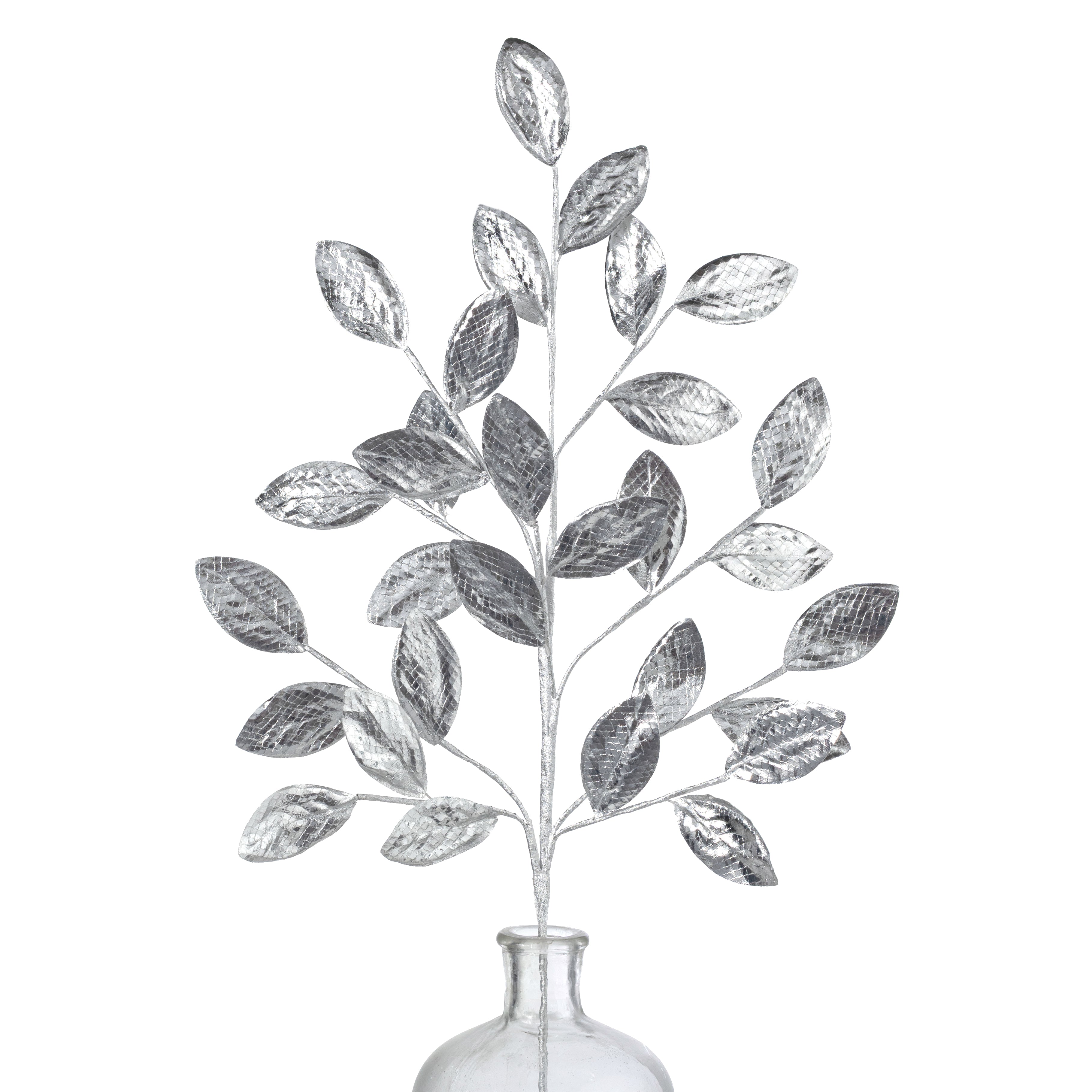 30" Metallic Snakeskin Leaves Spray: Silver