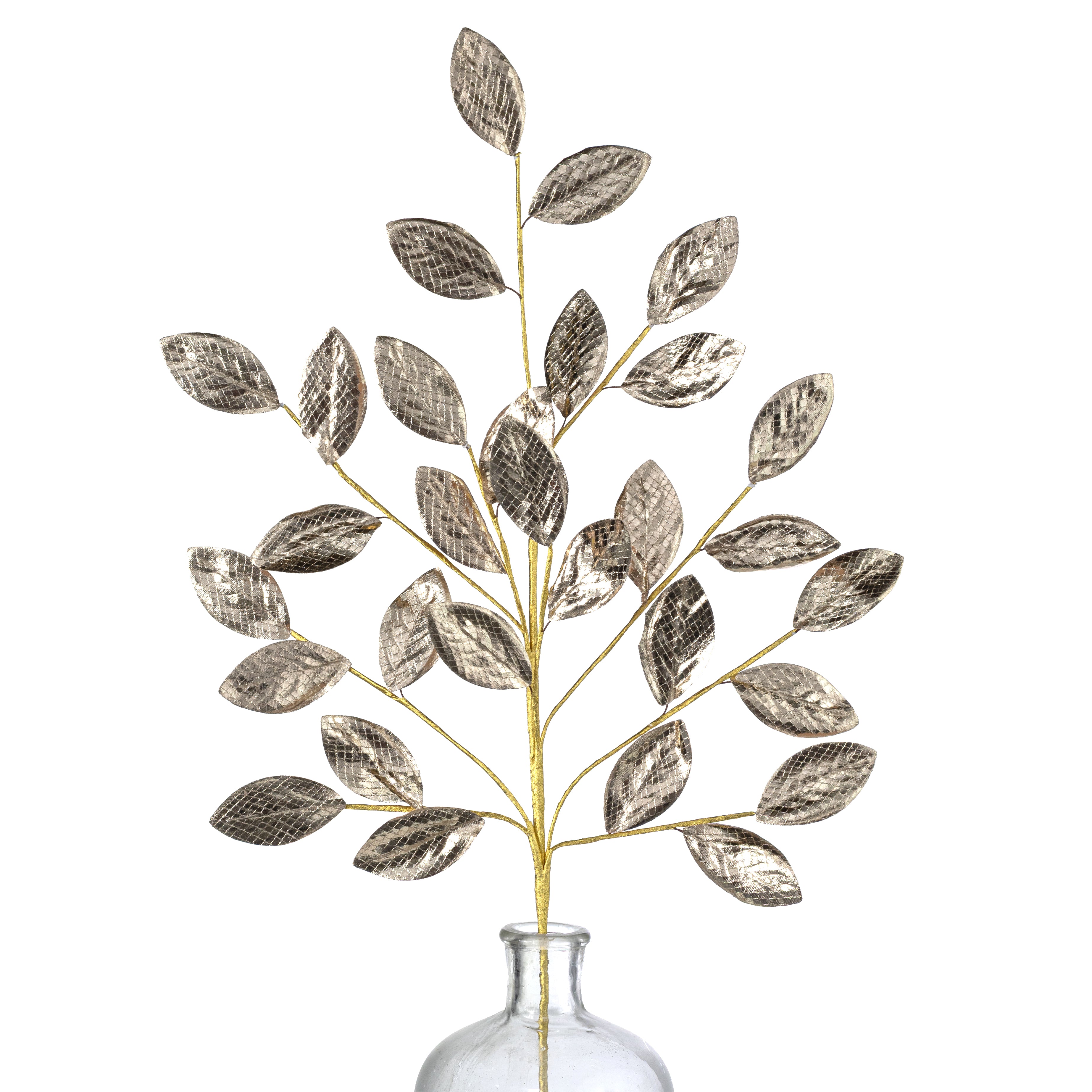 30" Metallic Snakeskin Leaves Spray: Champagne Gold