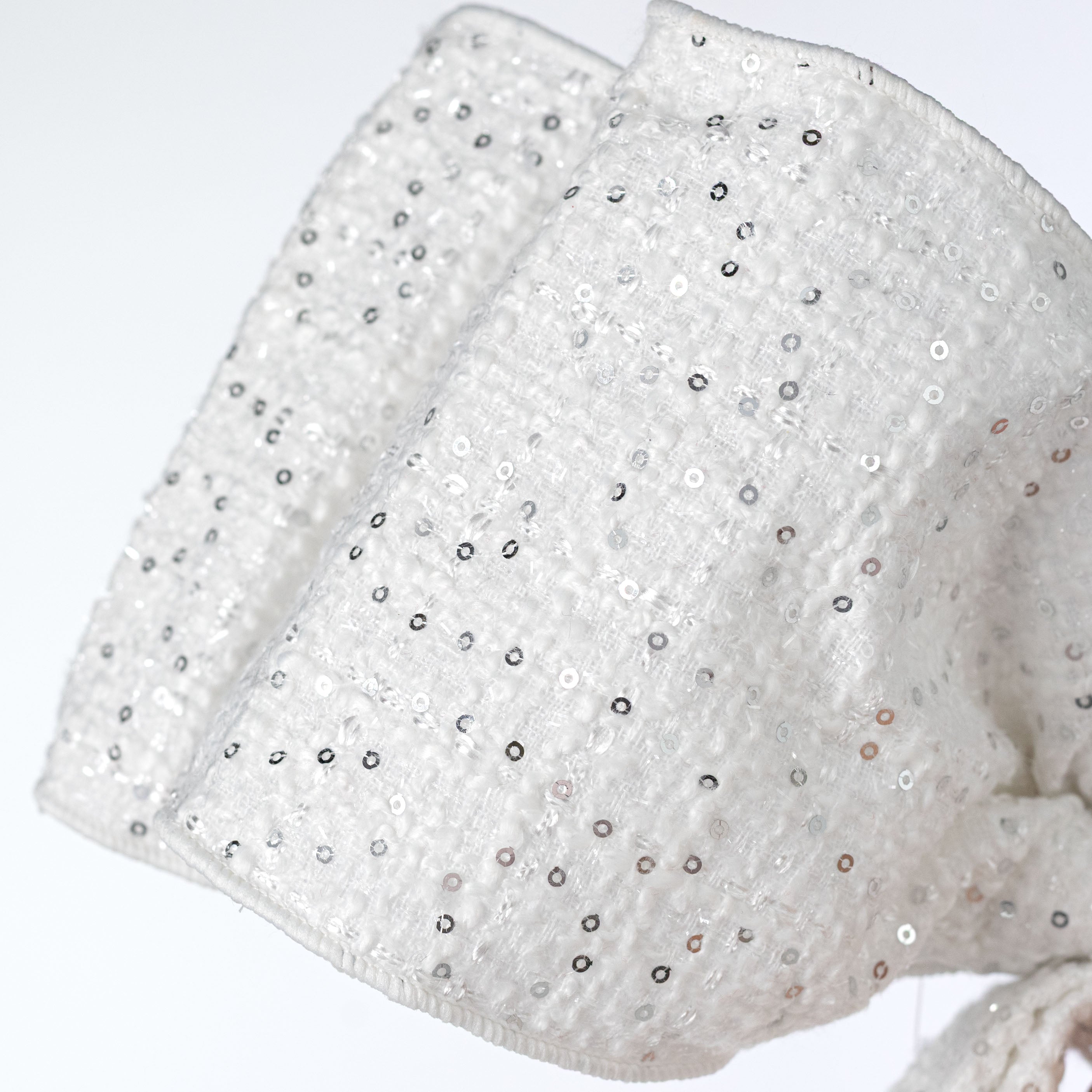 16" Sequined Fabric Bow Decoration: White