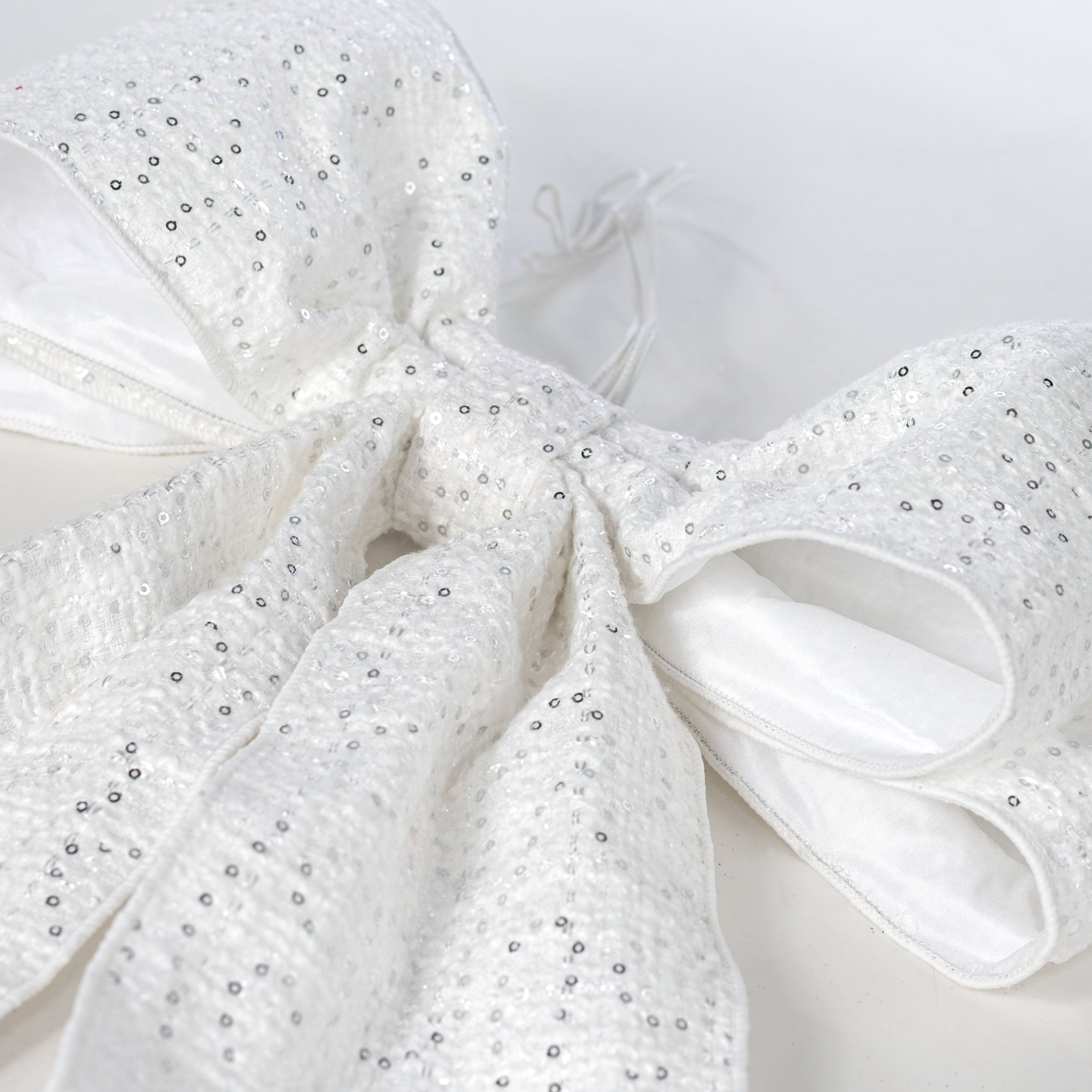 16" Sequined Fabric Bow Decoration: White