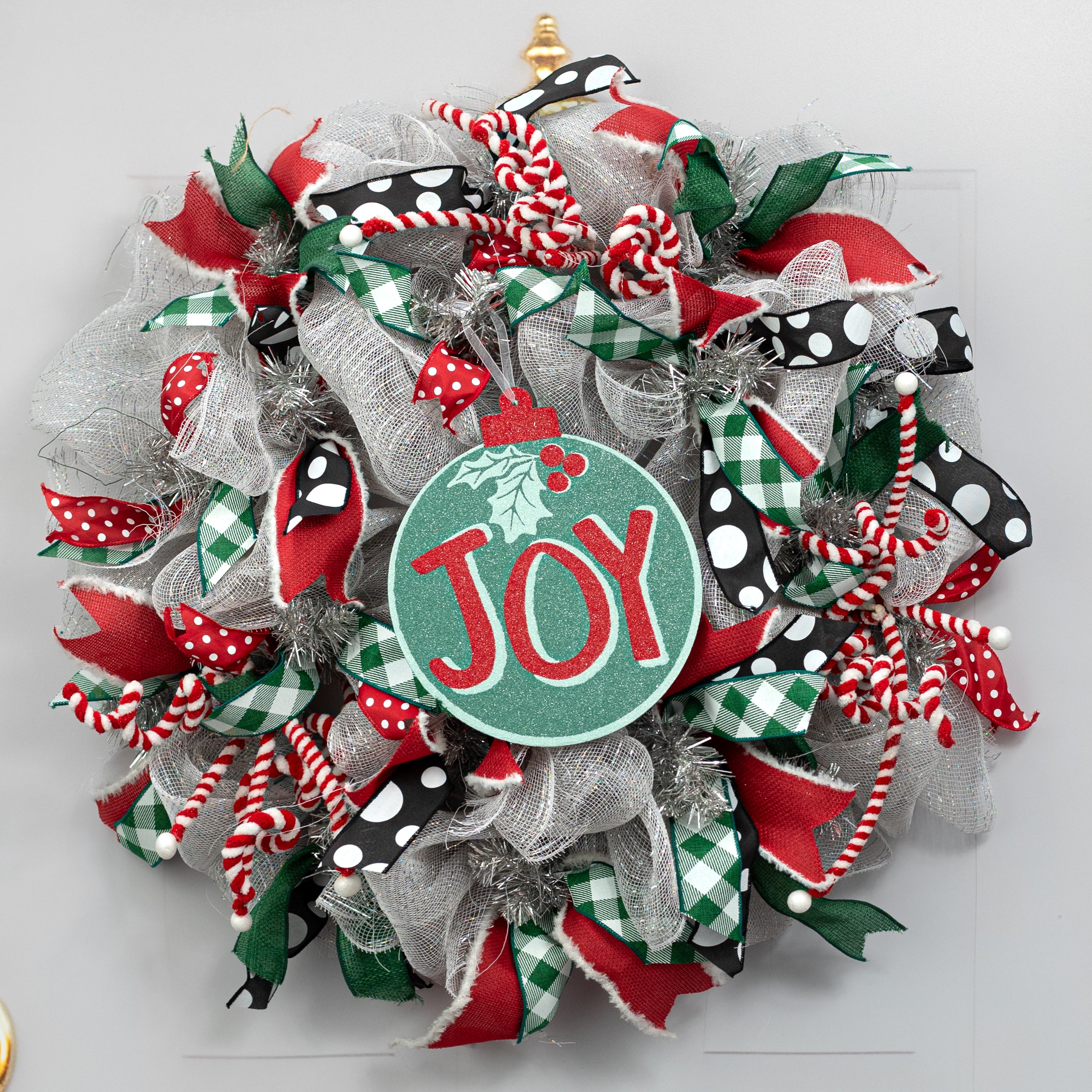 9" Joy Ornament Sign: Teal & Red