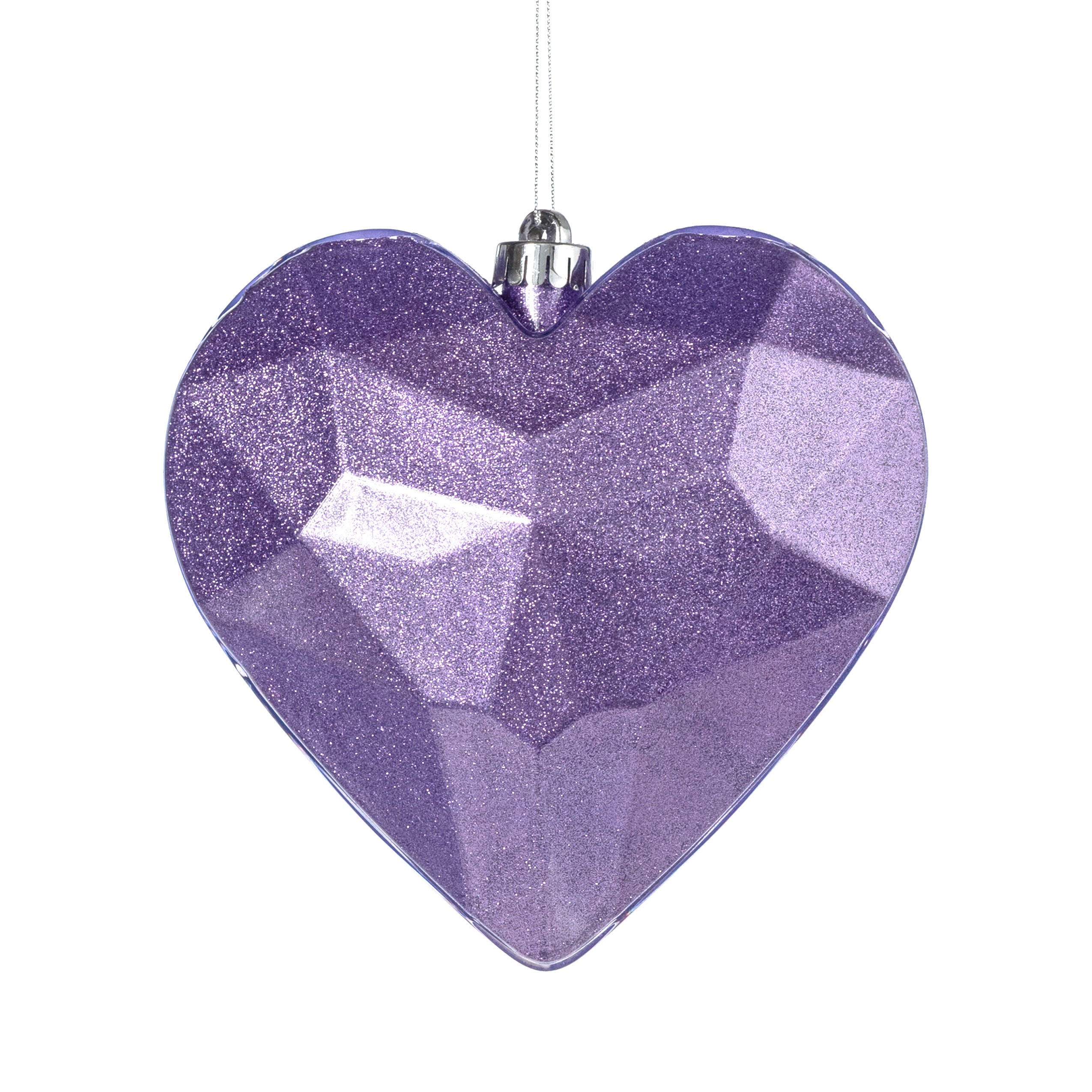7.25" Heart Gem Ornament: Glitter Inside Lavender