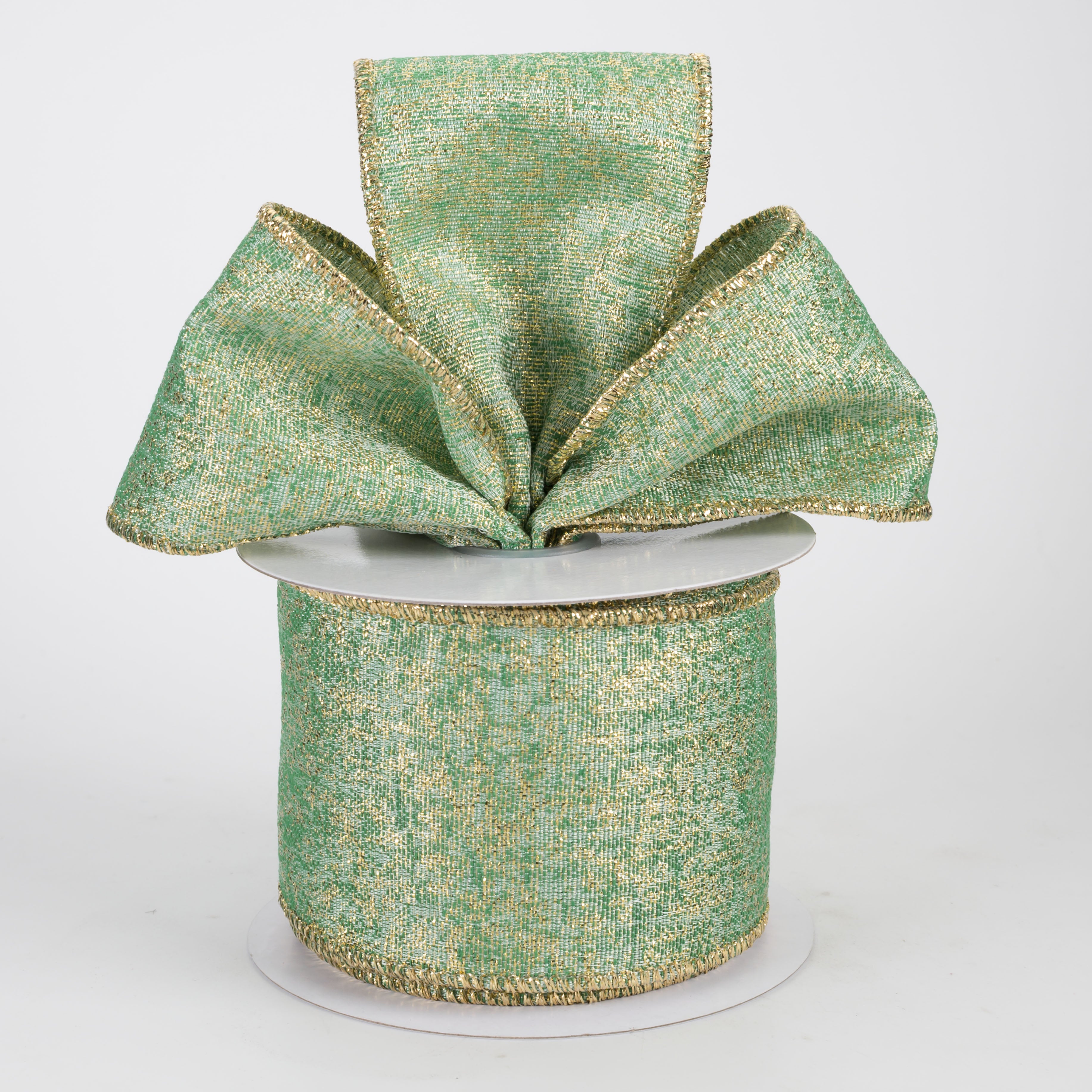 2.5" Metallic Mist Woven Ribbon: Emerald, Jade & Gold (10 Yards)