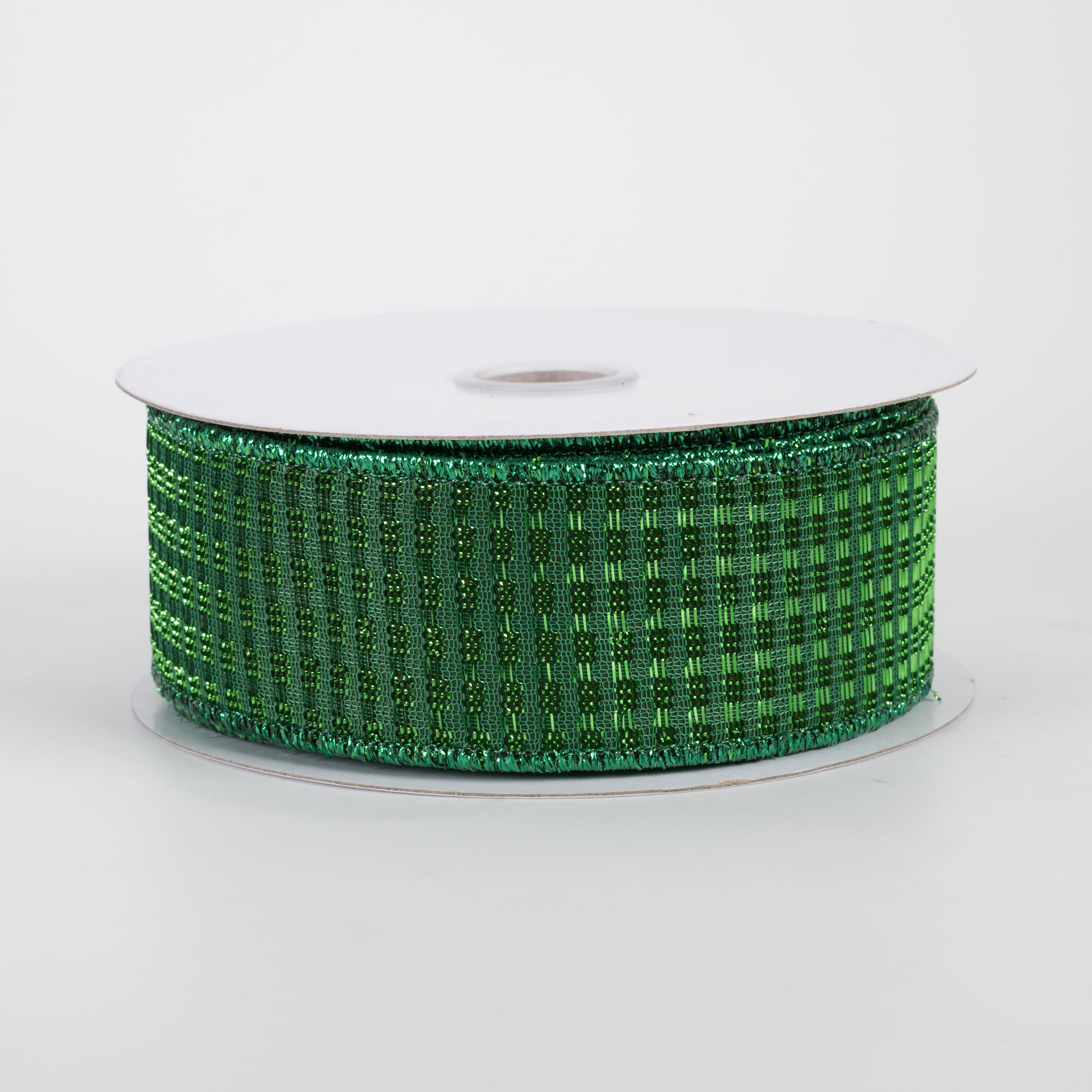 1.5" Metallic Rishi Woven Grid Ribbon: Emerald Green (10 Yards)