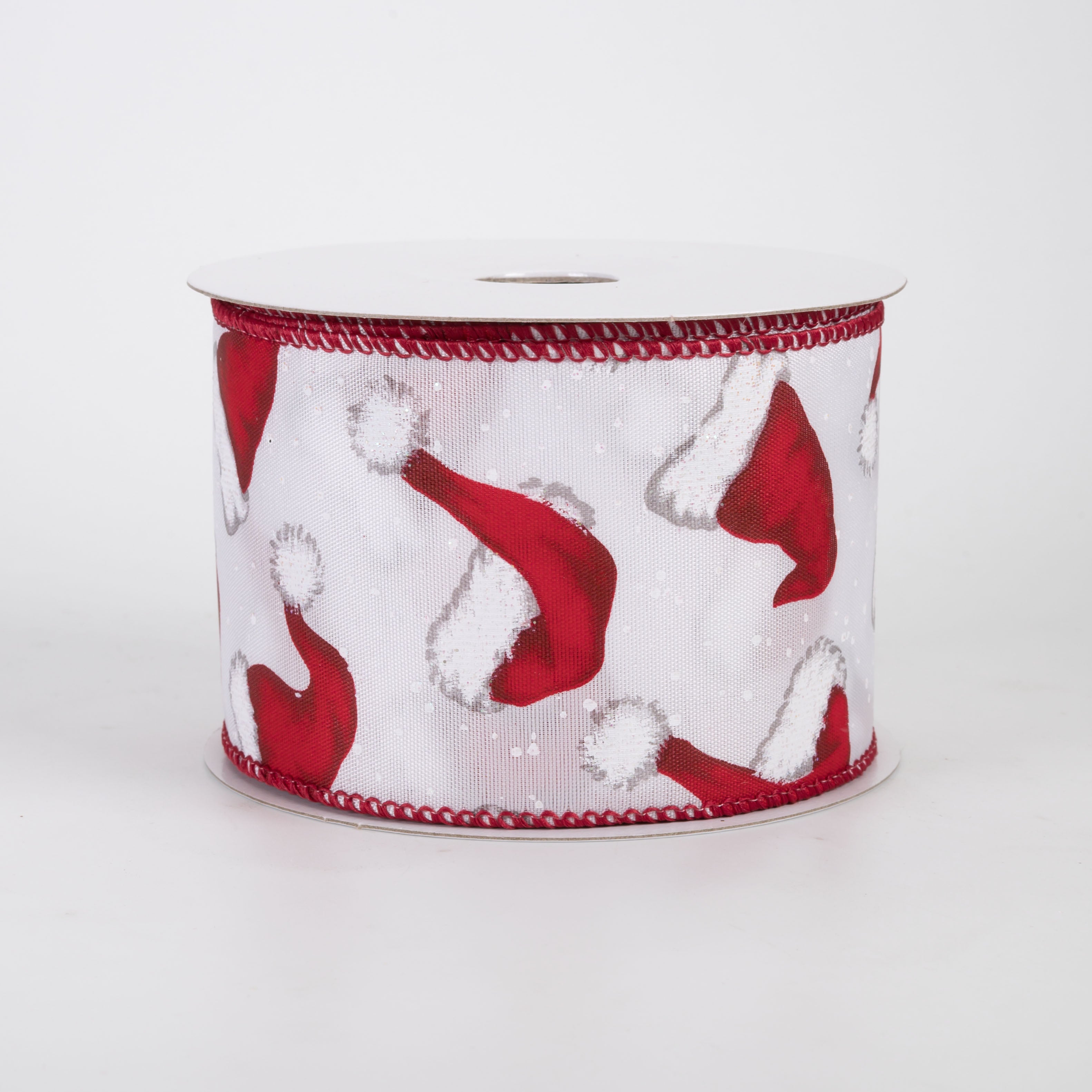 2.5" Santa Hats in Snow Satin Ribbon: White & Red (10 Yards)