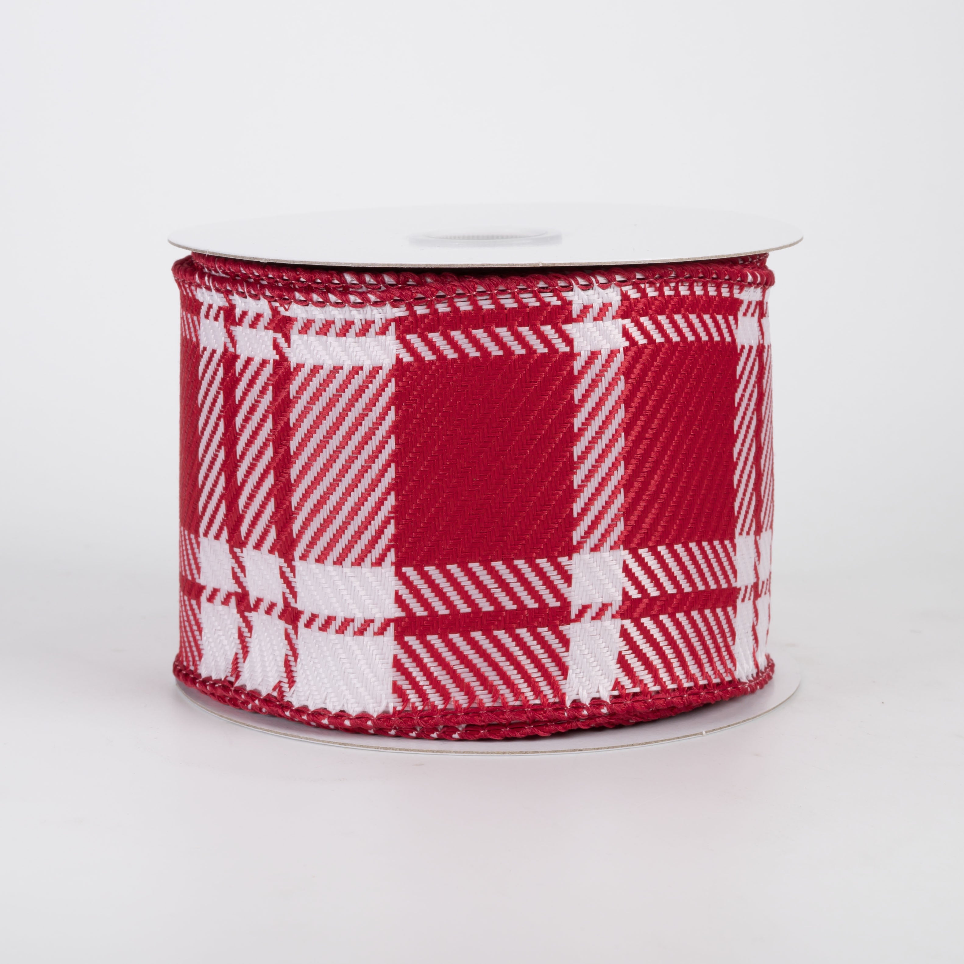 2.5" Bold Evan Christmas Woven Plaid Ribbon: Red & White (10 Yards)