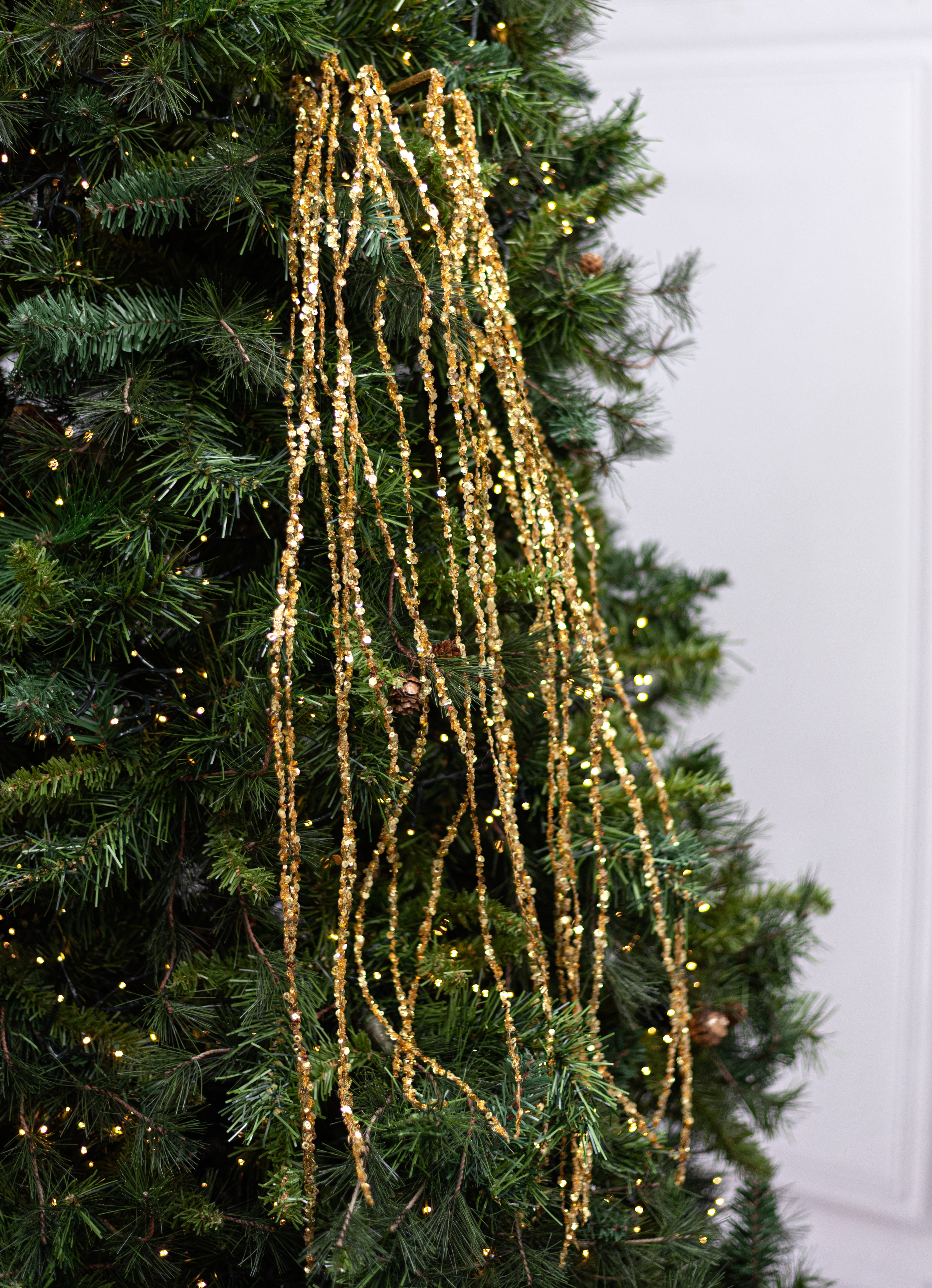 48" Hanging Glittered Sequin Strands Spray: Gold