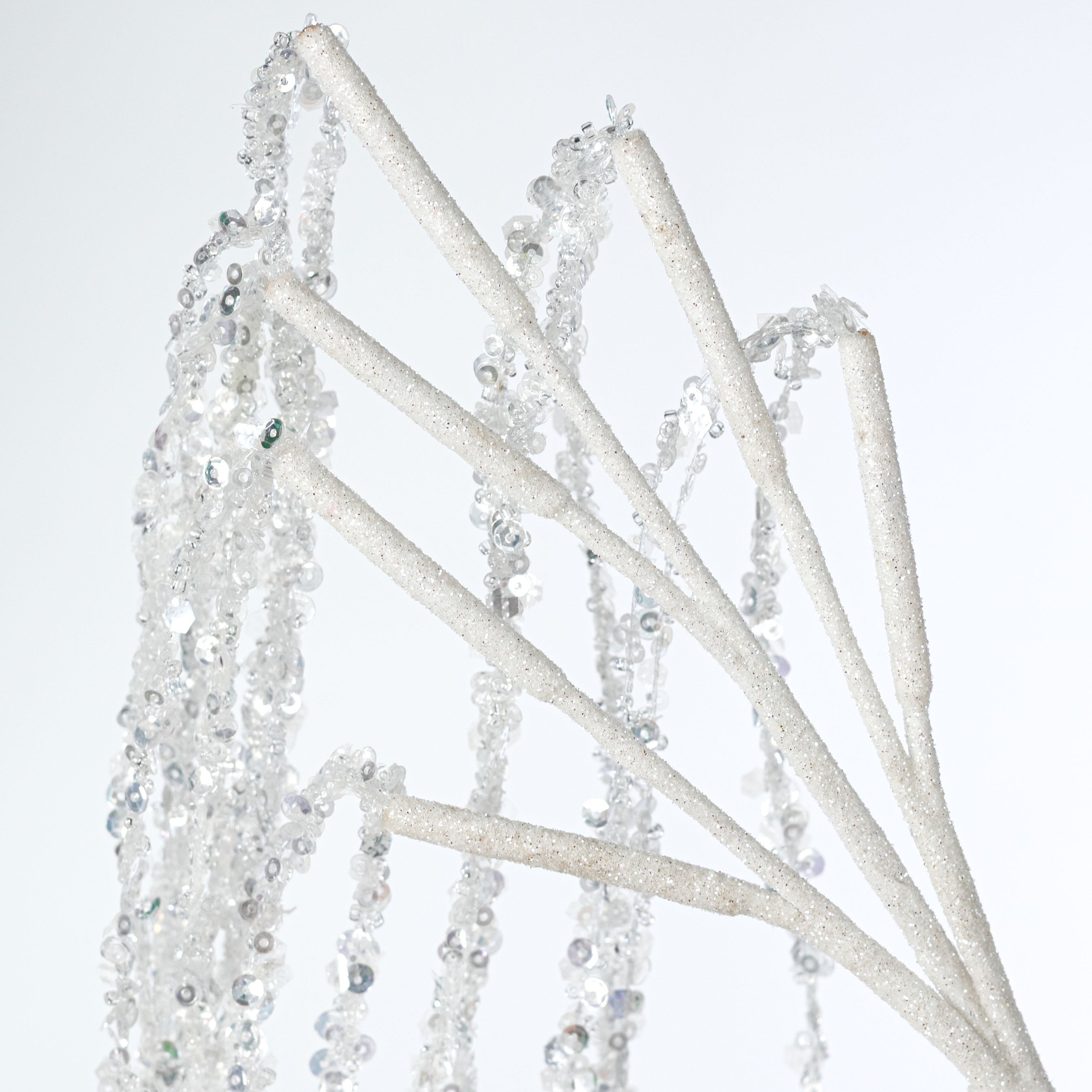 48" Hanging Glittered Sequin Strands Spray: Clear & Silver