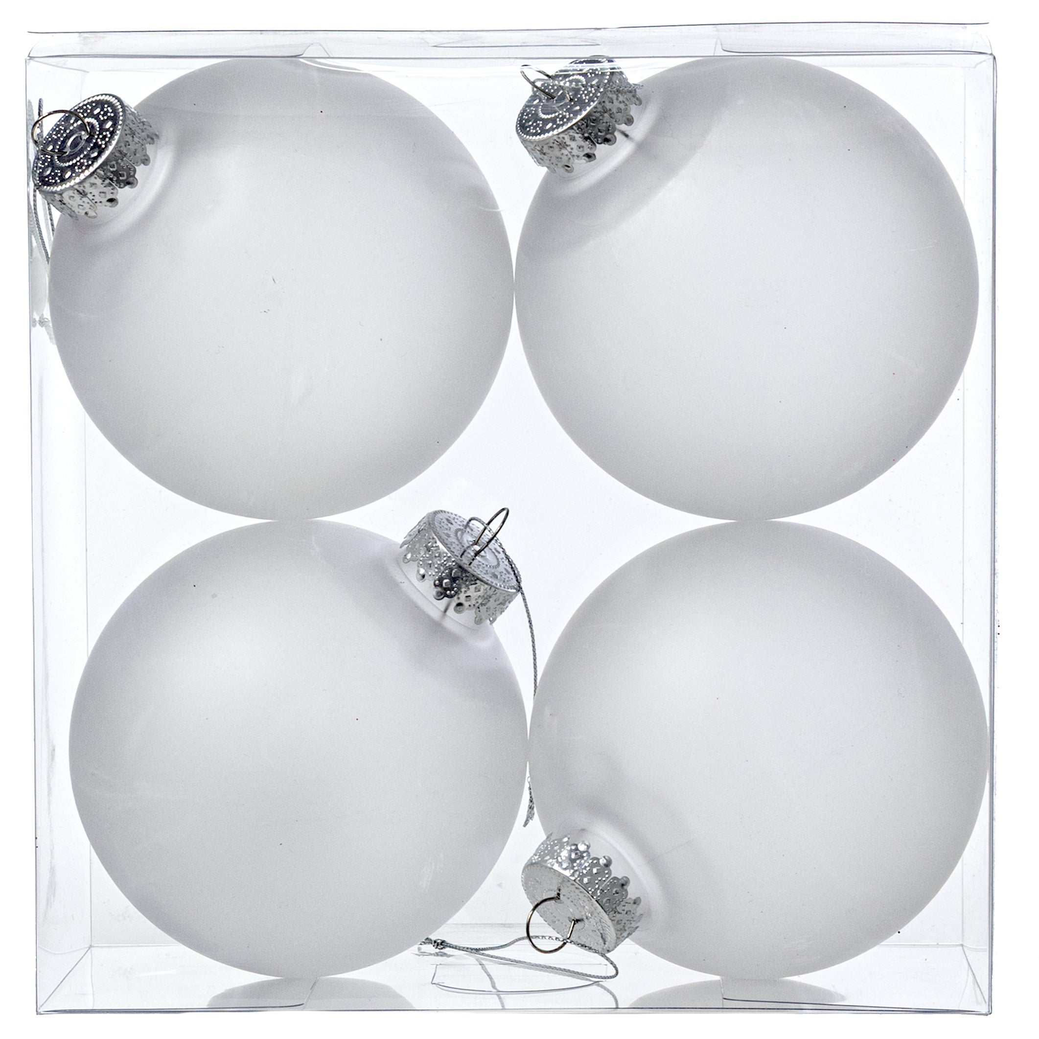 100MM Plastic Ball Ornament: Frosted Clear Translucent (Set of 4)