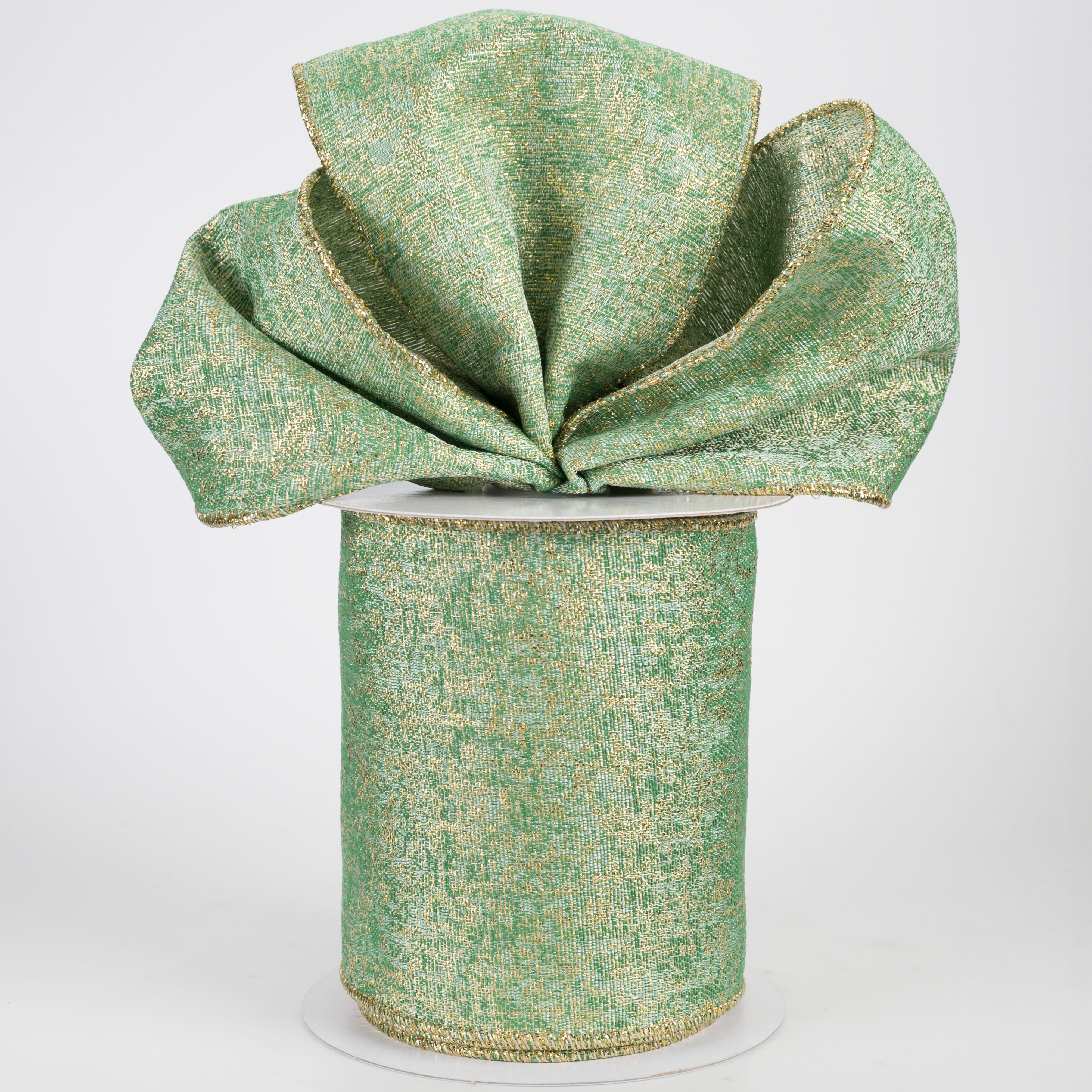 4" Metallic Mist Woven Ribbon: Emerald, Jade & Gold (10 Yards)