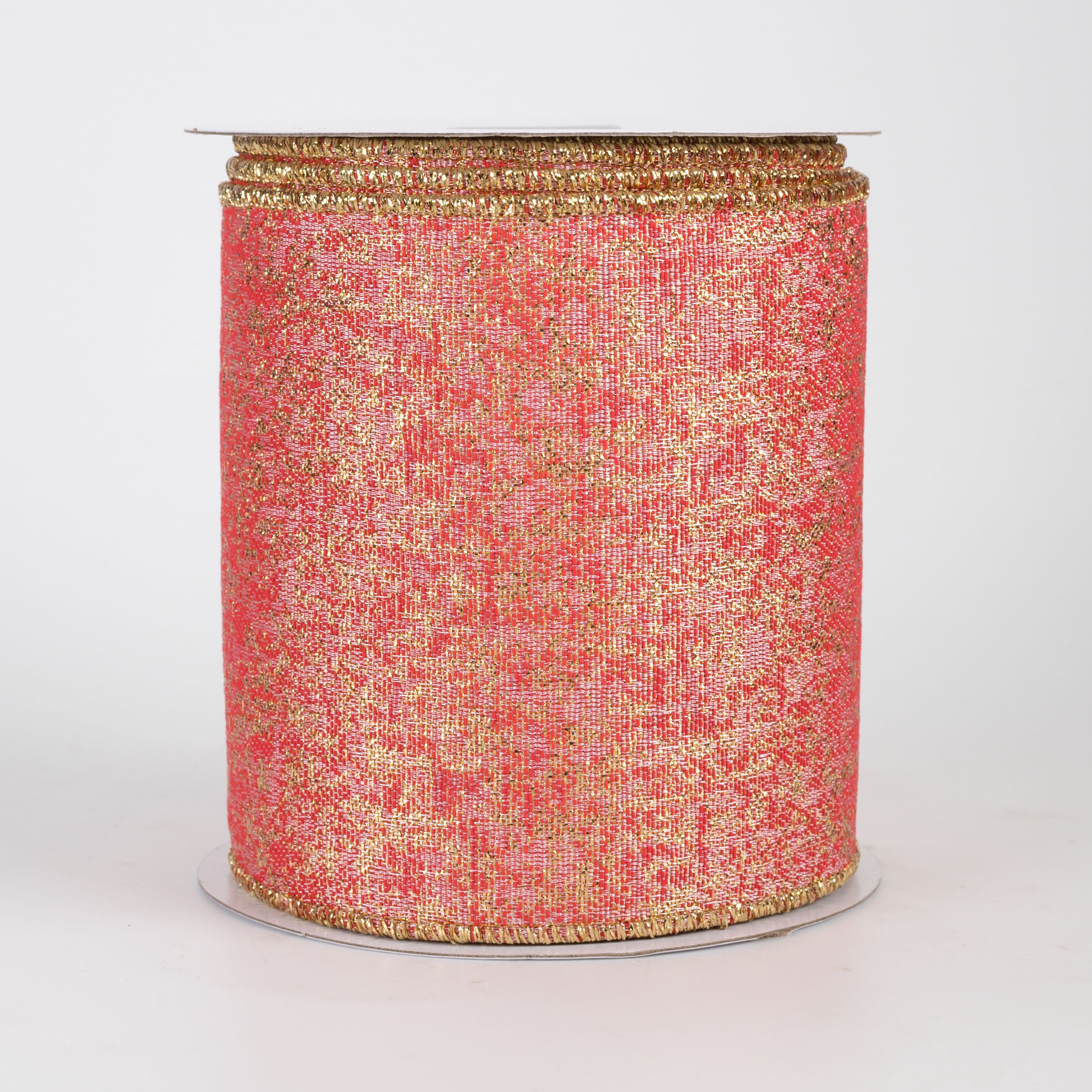 4" Metallic Mist Woven Ribbon: Coral, Pink & Gold (10 Yards)