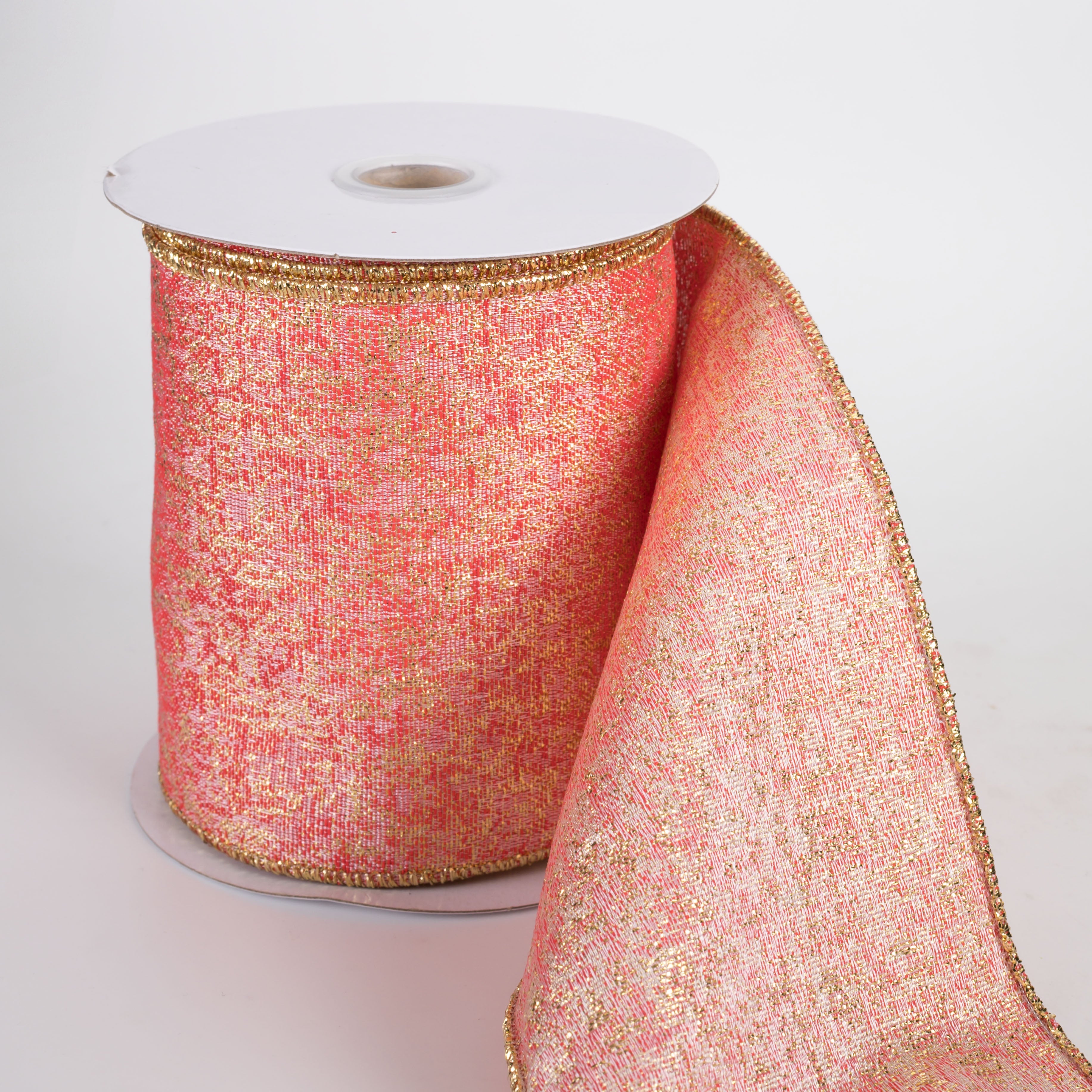 4" Metallic Mist Woven Ribbon: Coral, Pink & Gold (10 Yards)
