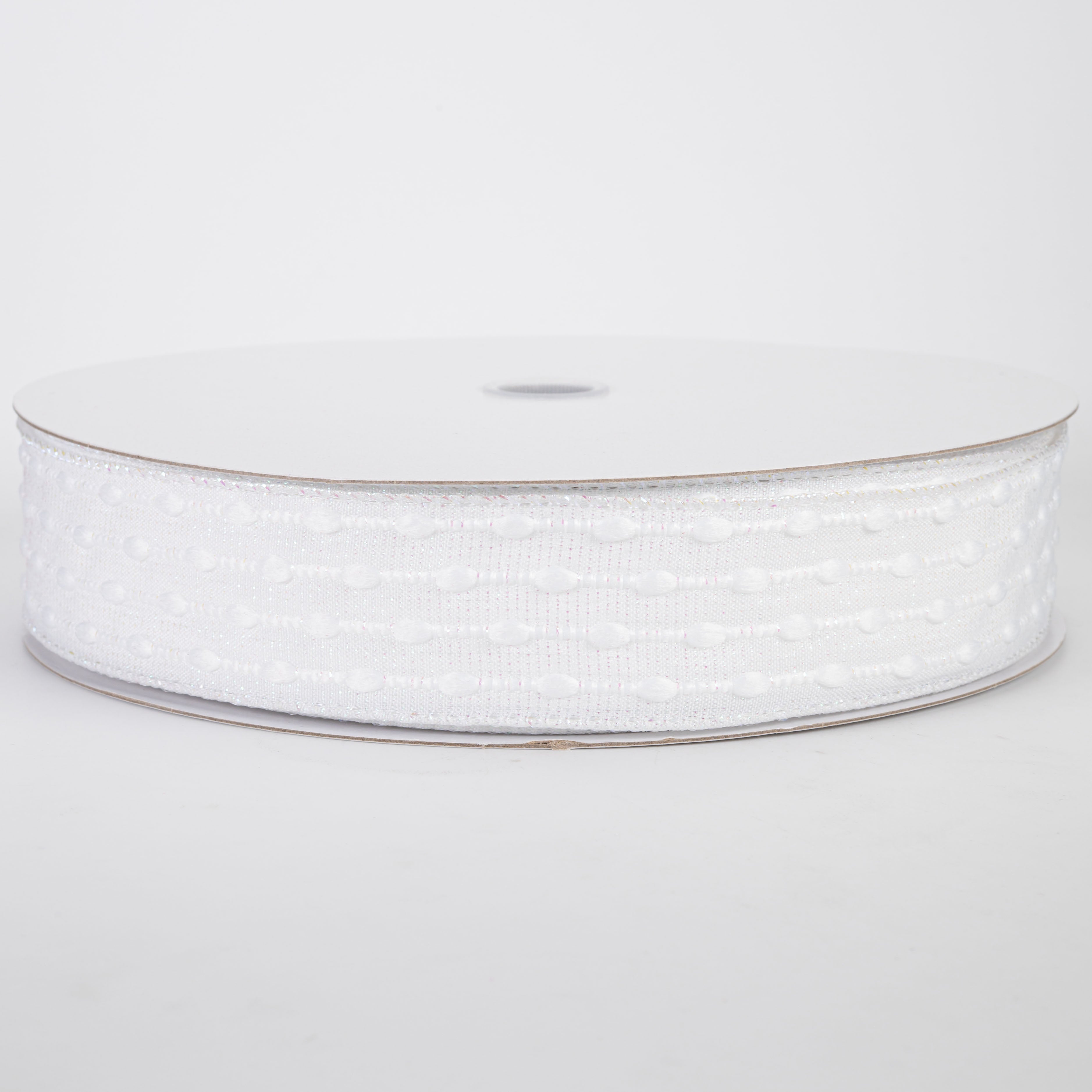 1.5" White Snowball Weave Ribbon: White Iridescent (50 Yards)