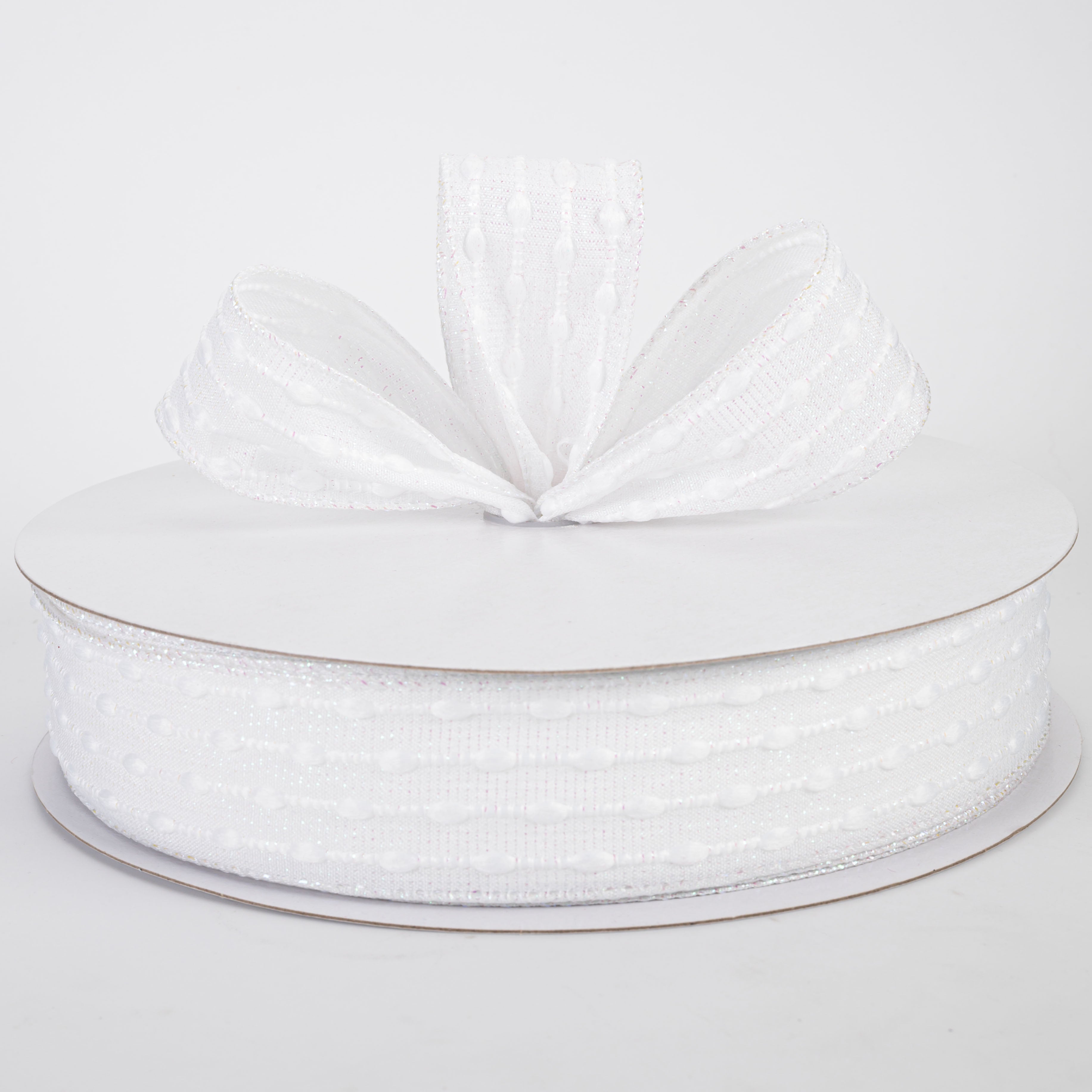 1.5" White Snowball Weave Ribbon: White Iridescent (50 Yards)