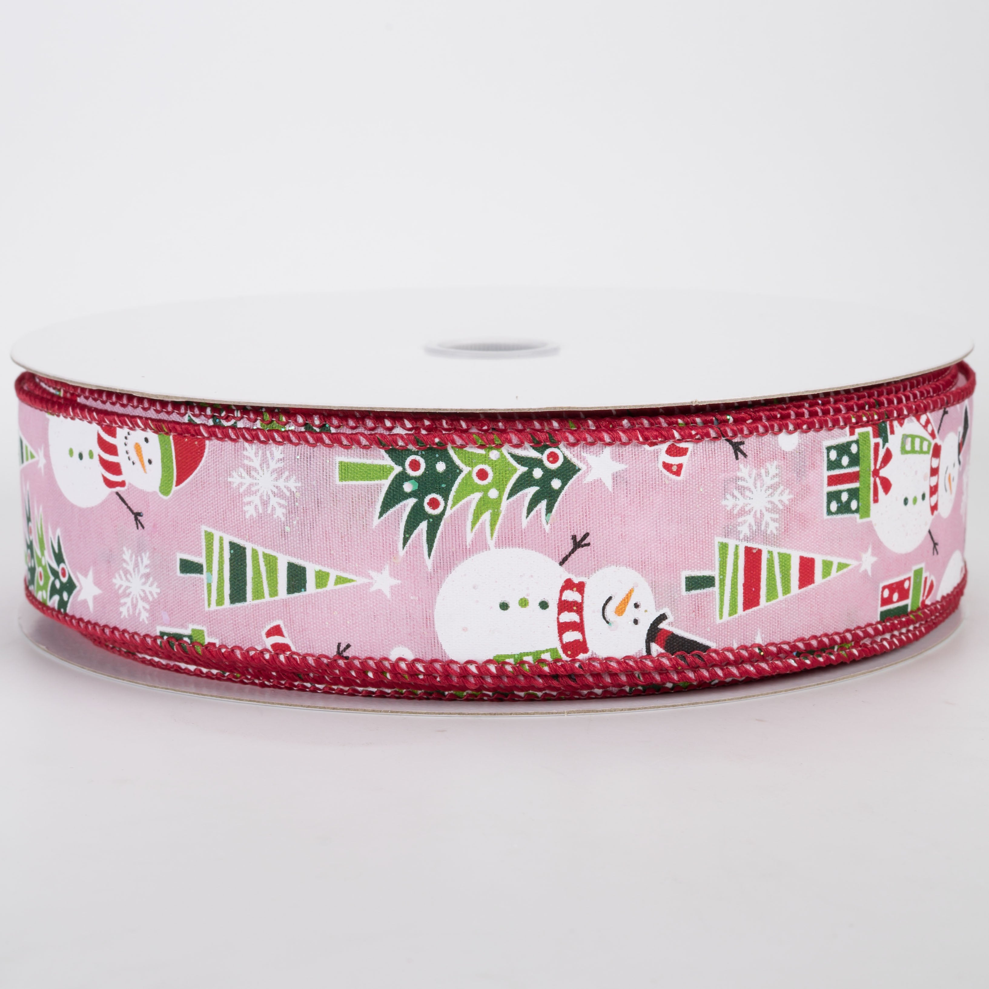 1.5" Frolicking Snowmen Satin Ribbon: Pink (50 Yards)