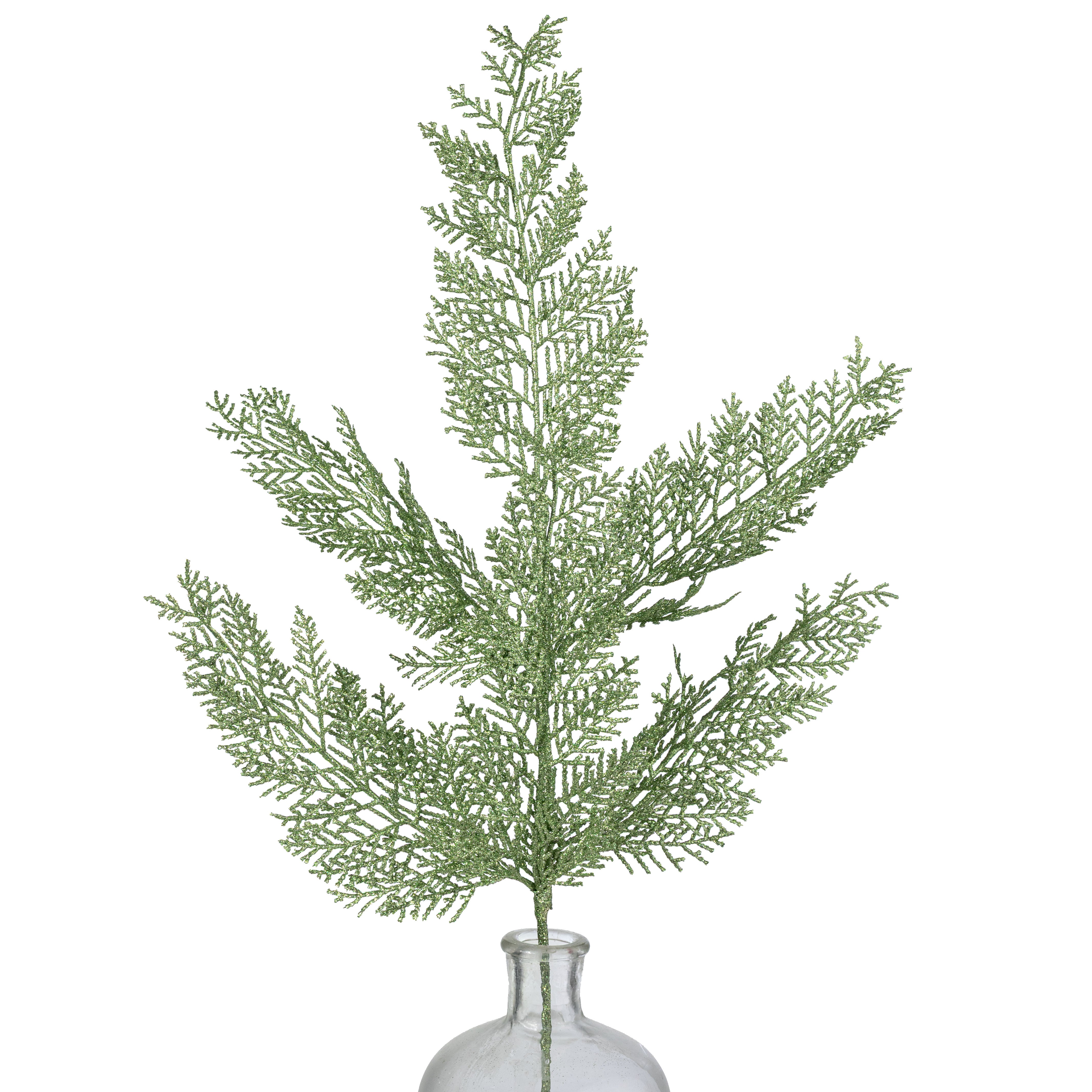 29" Glittered Fern Spray: Sage Green