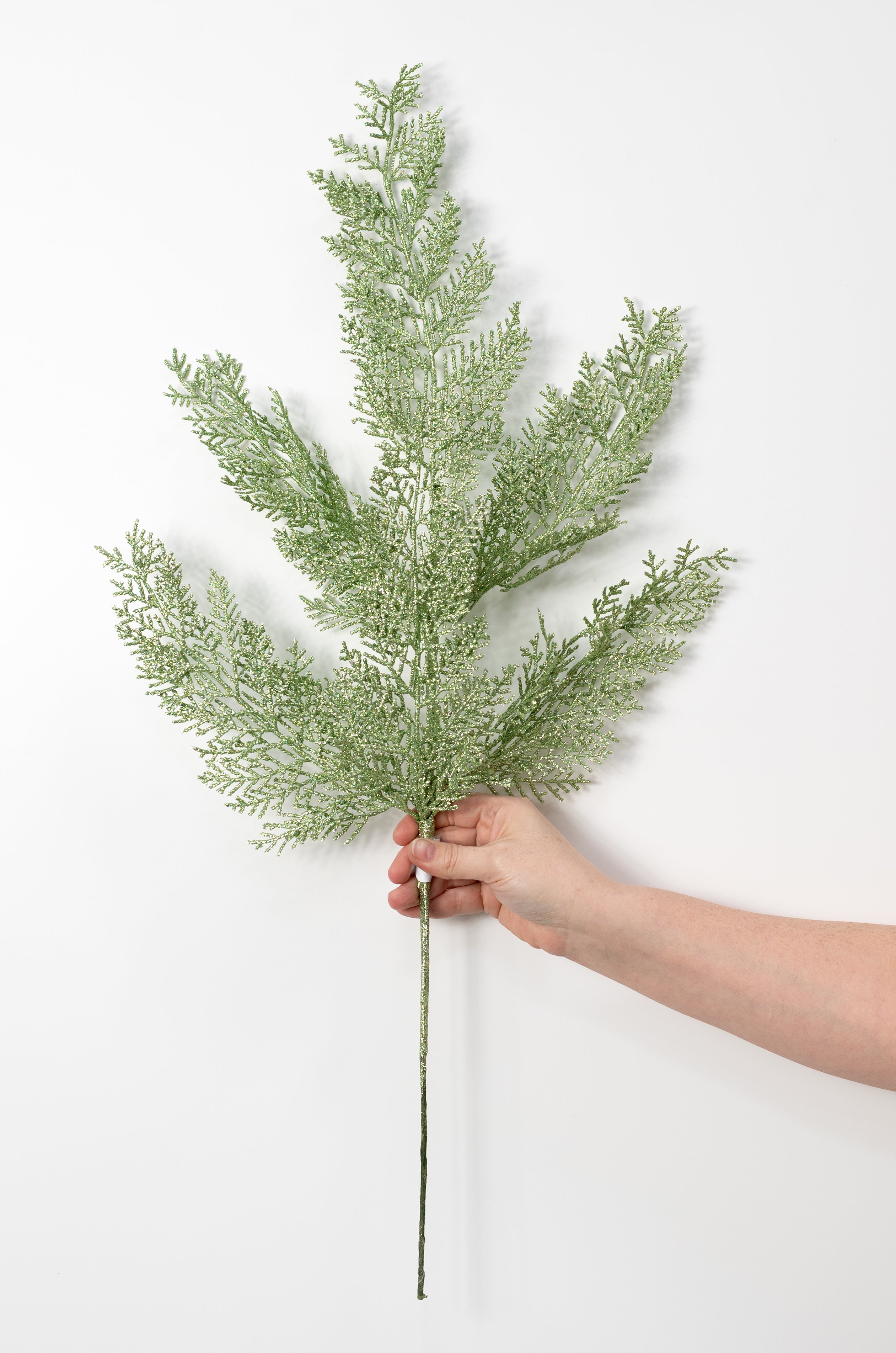 29" Glittered Fern Spray: Sage Green