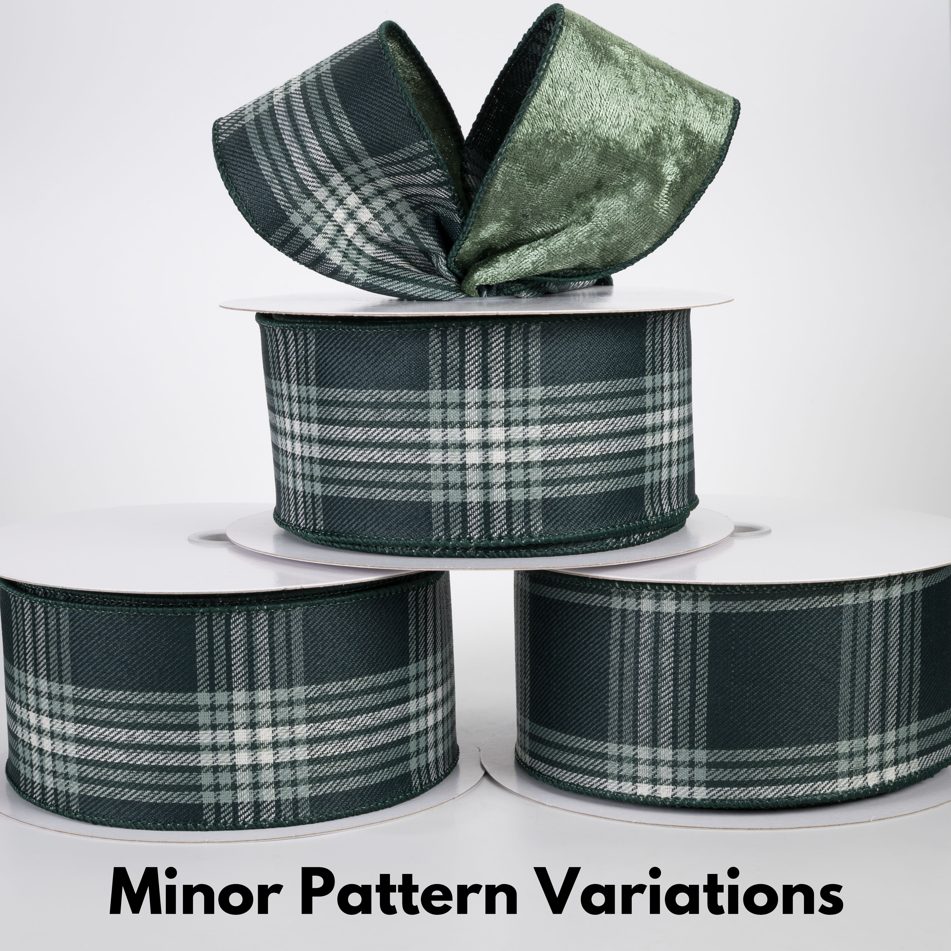 2.5" Double Sided Velvet & Woven Plaid Ribbon: Hunter, Sage & Cream (10 Yards)