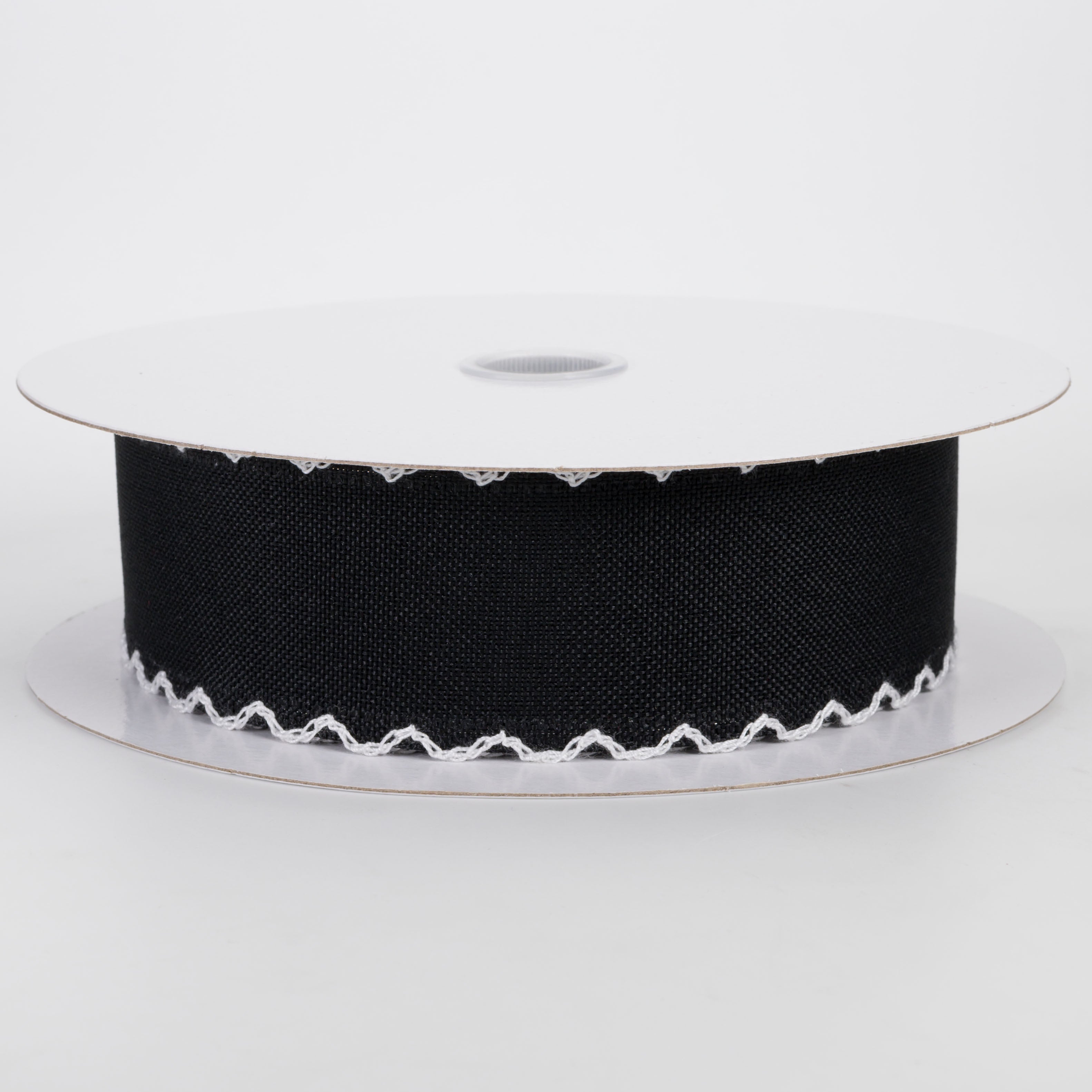 1.5" Scalloped Edge Linen Ribbon: Black (10 Yards)