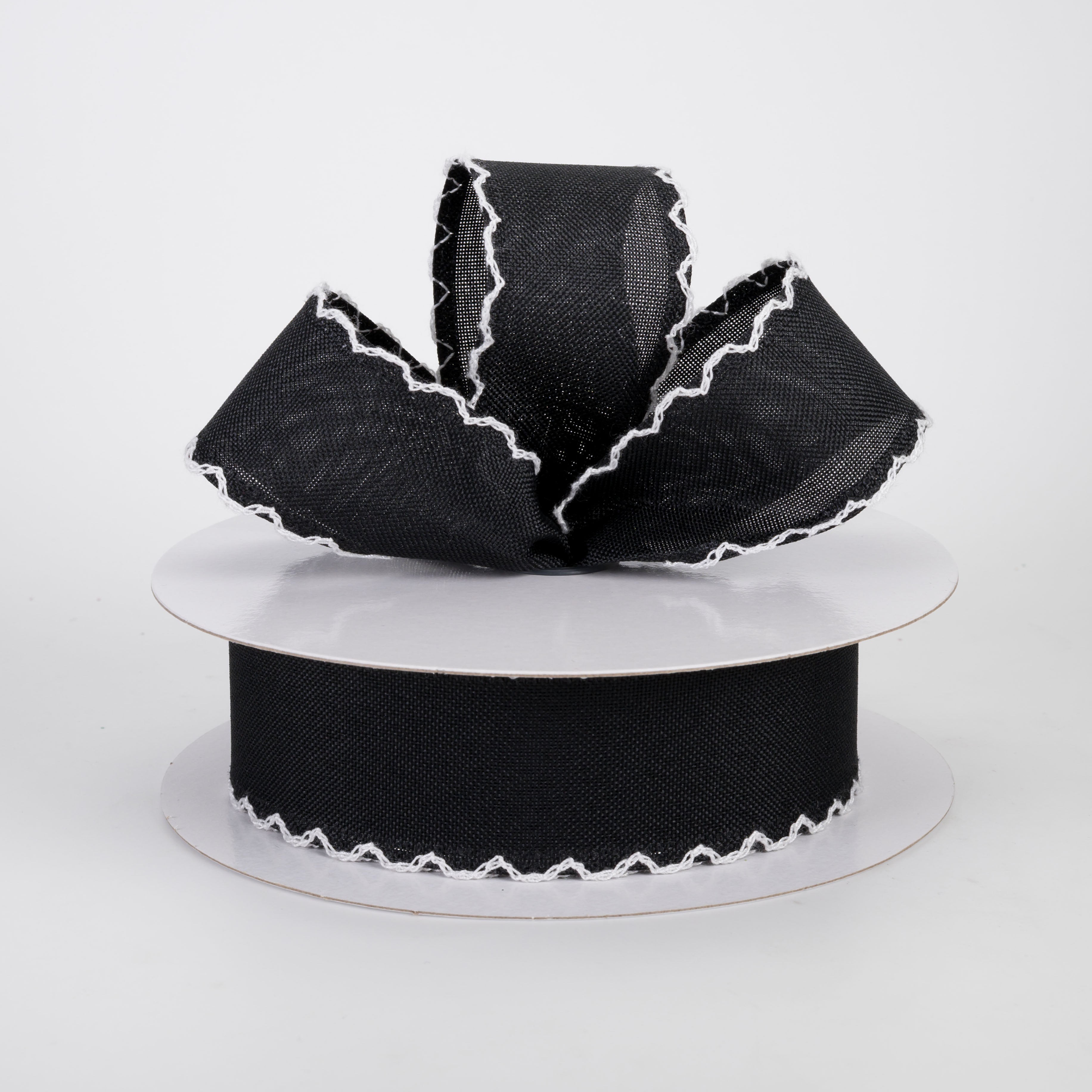1.5" Scalloped Edge Linen Ribbon: Black (10 Yards)