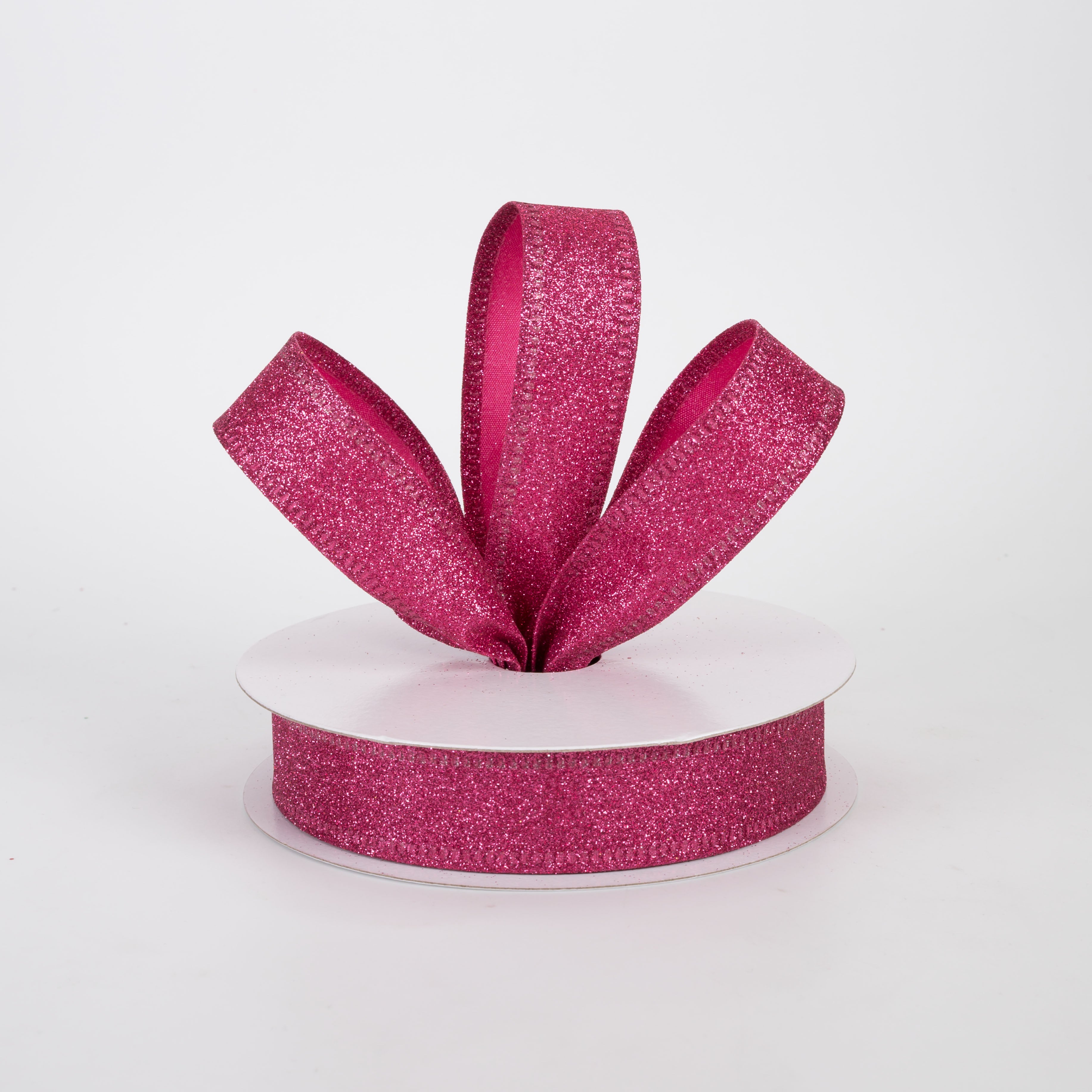 7/8" All Flat Glitter Wired Ribbon: Fuchsia Pink (10 Yards)