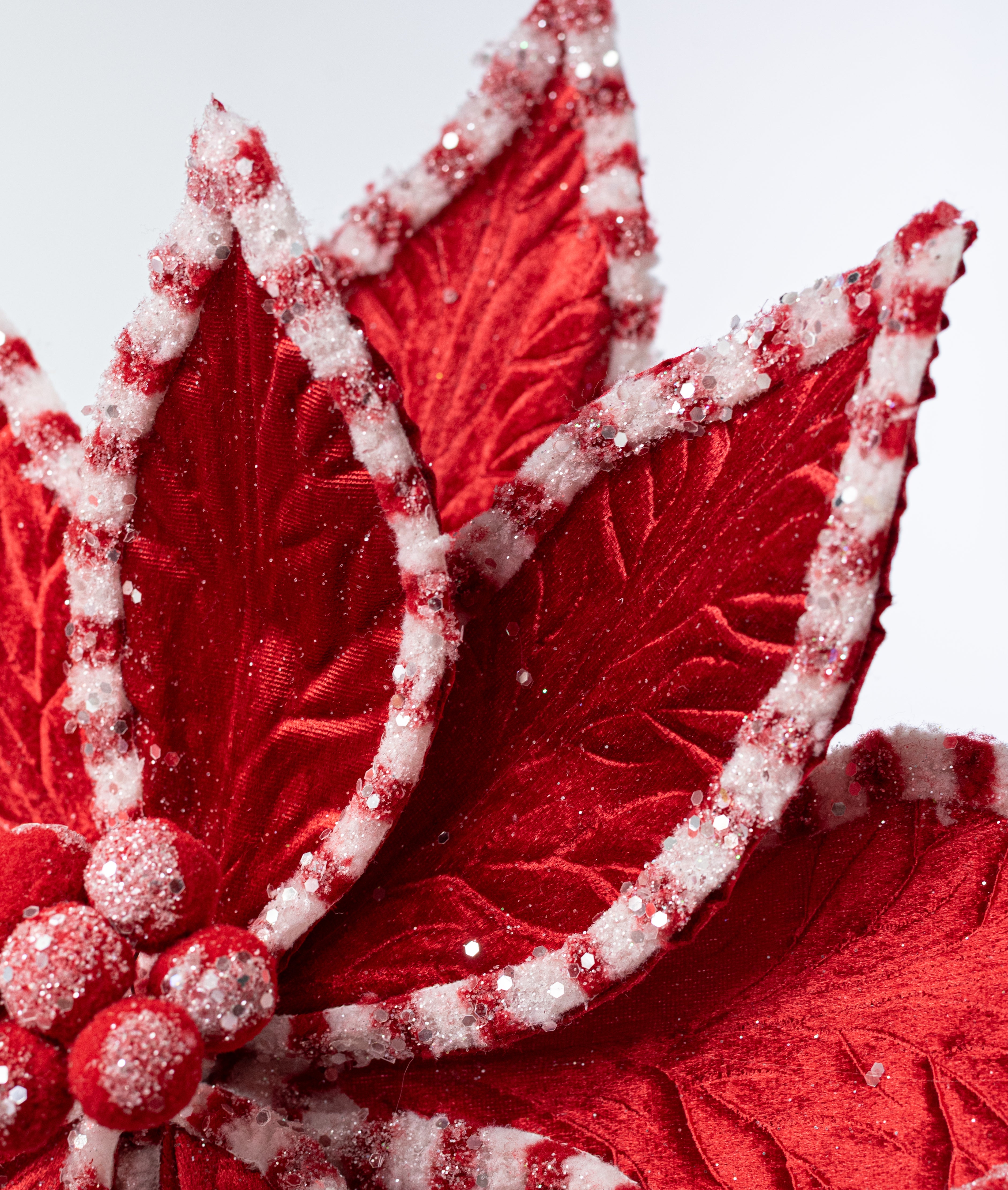 20" x 29" Jumbo Velvet Peppermint Poinsettia Stem: Red & White