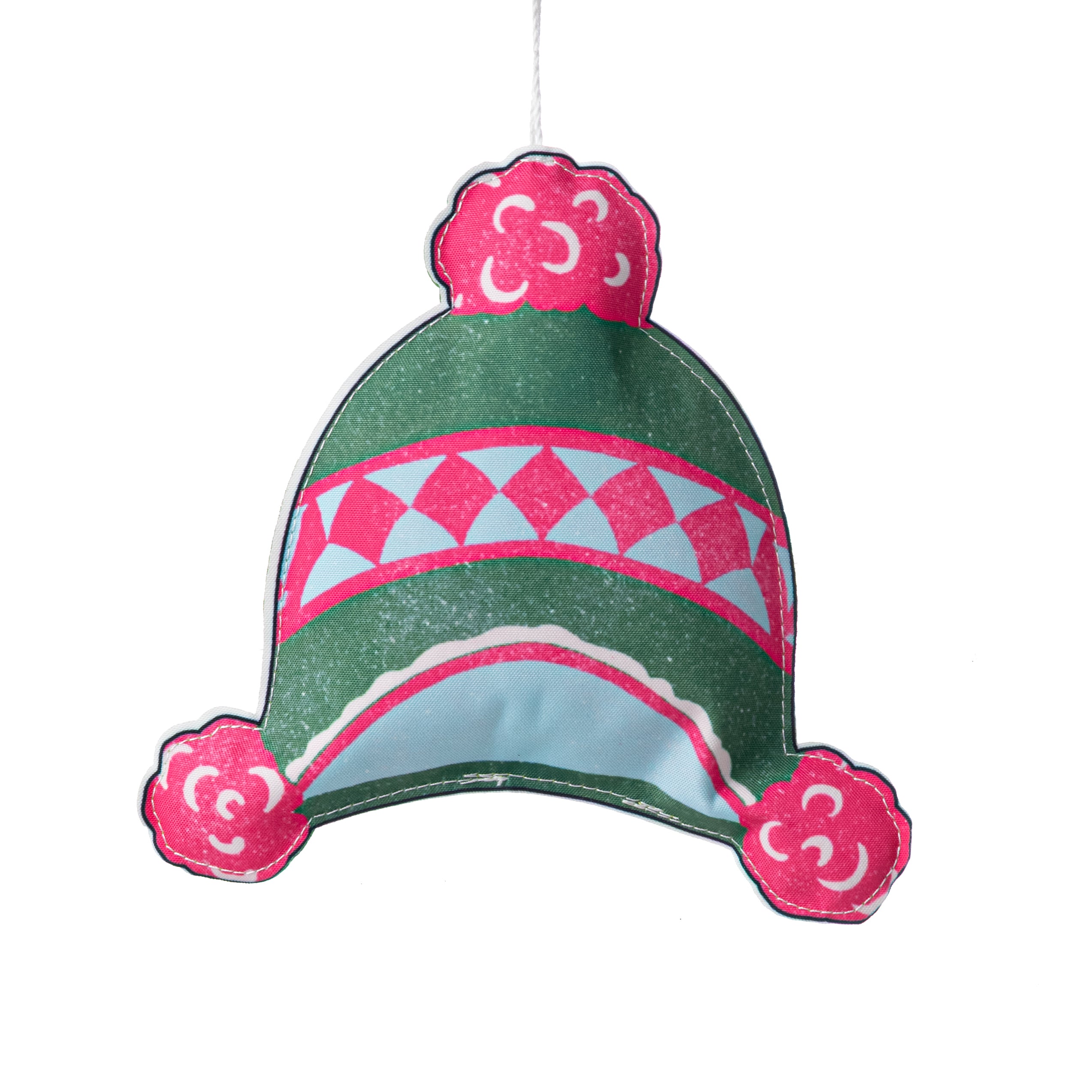 8.5" Fabric Winter Beanie Hat Ornament: Green & Hot Pink