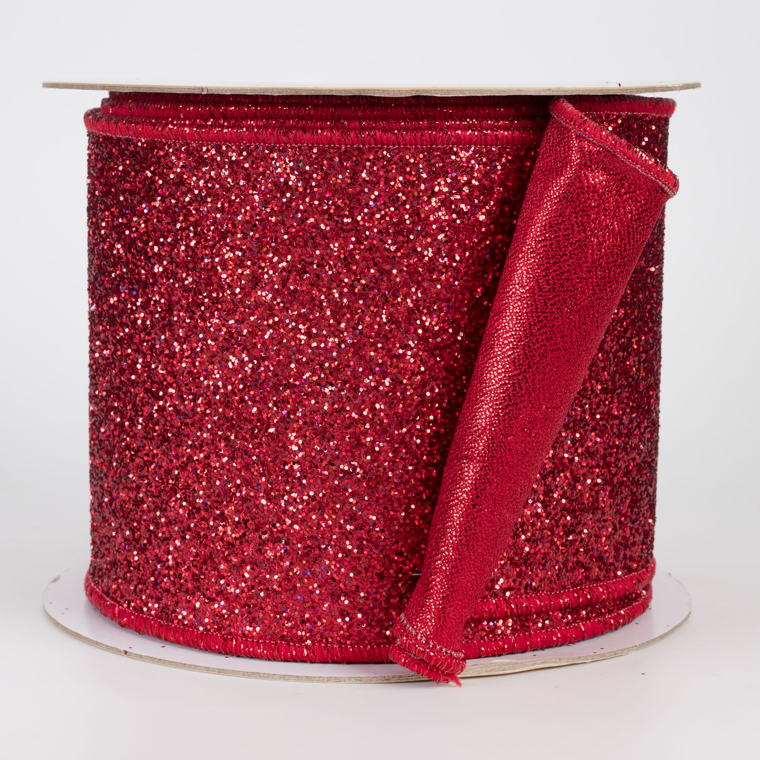 4" Double Sided Fused Laser Glitter Ribbon: Red (10 Yards)