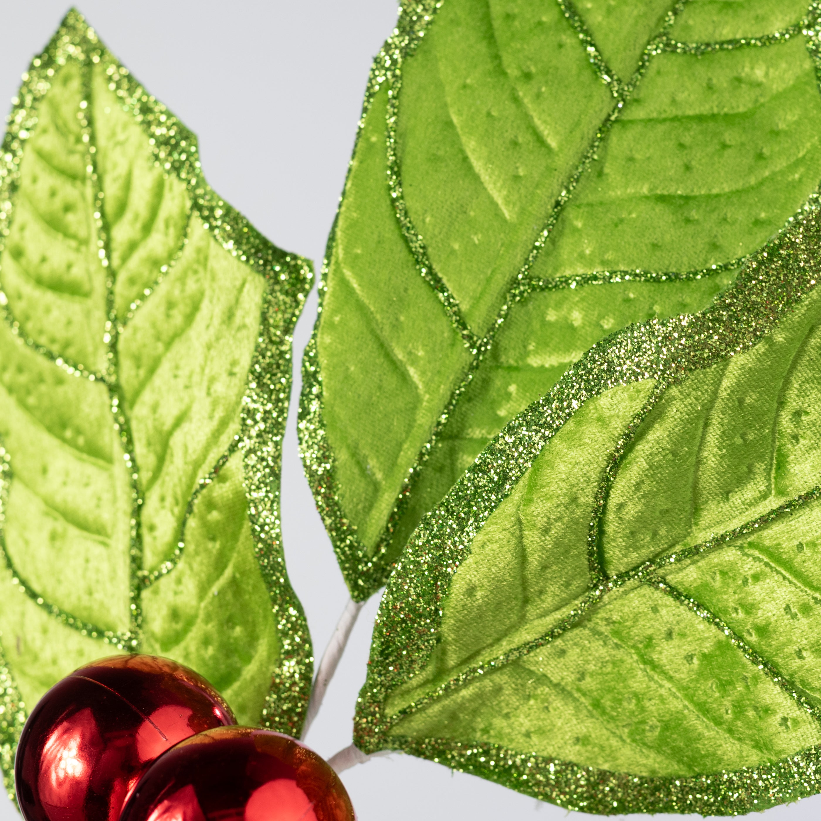 52" Velvet Holly Leaves Garland: Lime Green & Red