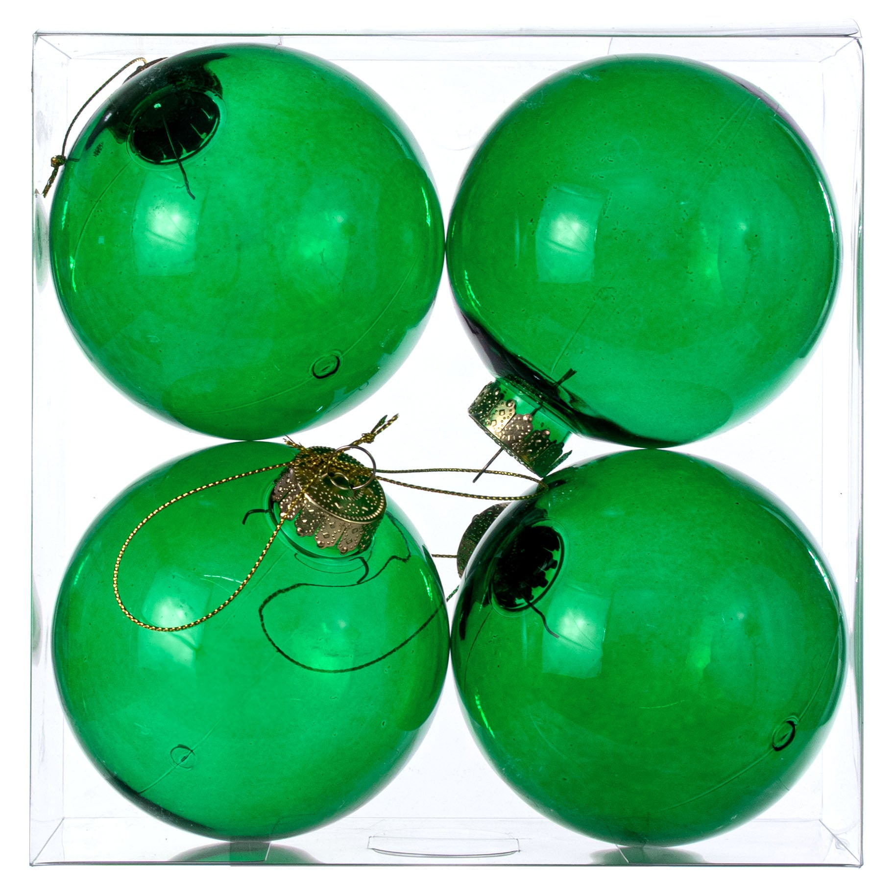 100MM Plastic Ball Ornament: Emerald Green Clear (Set of 4)