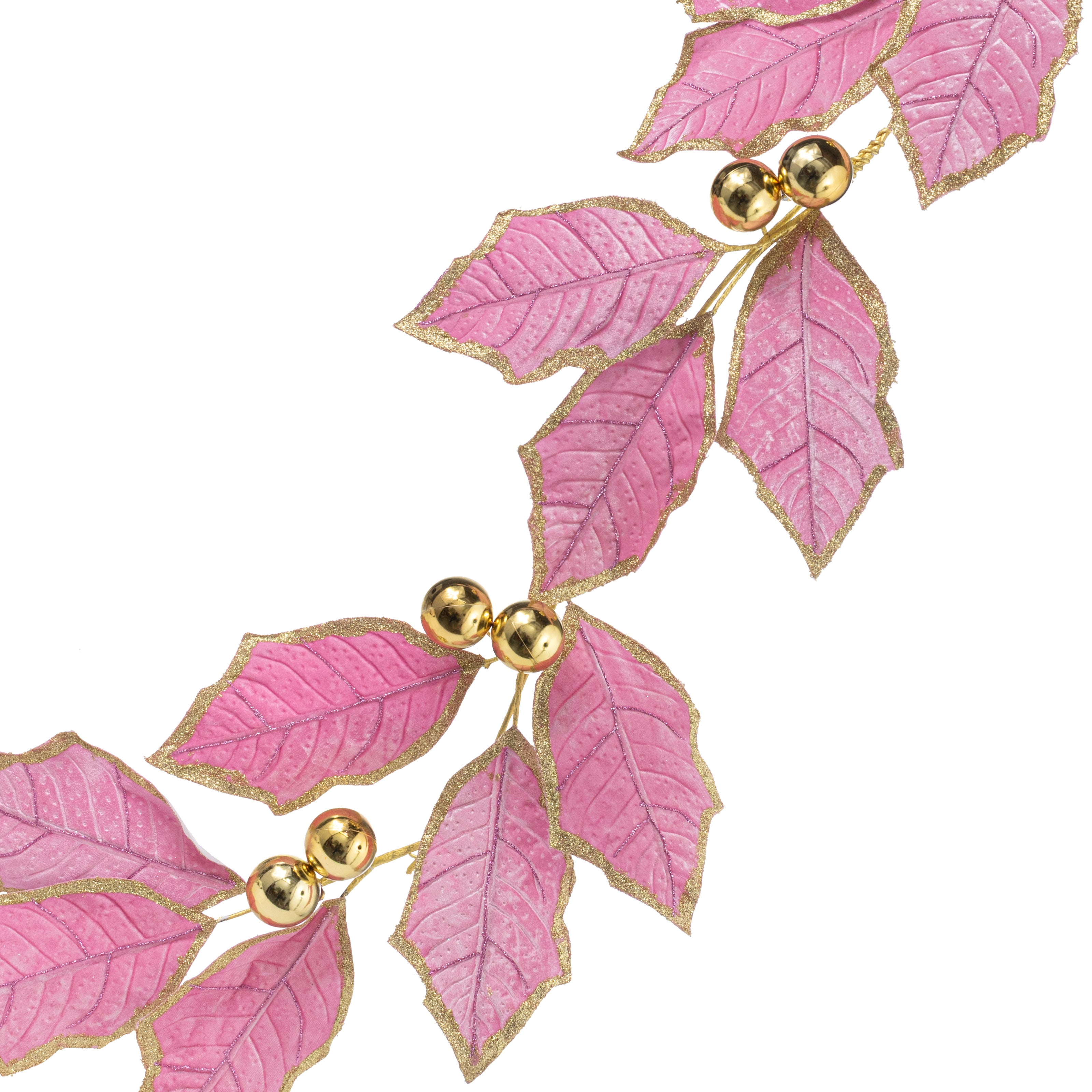52" Velvet Holly Leaves Garland: Pink & Gold