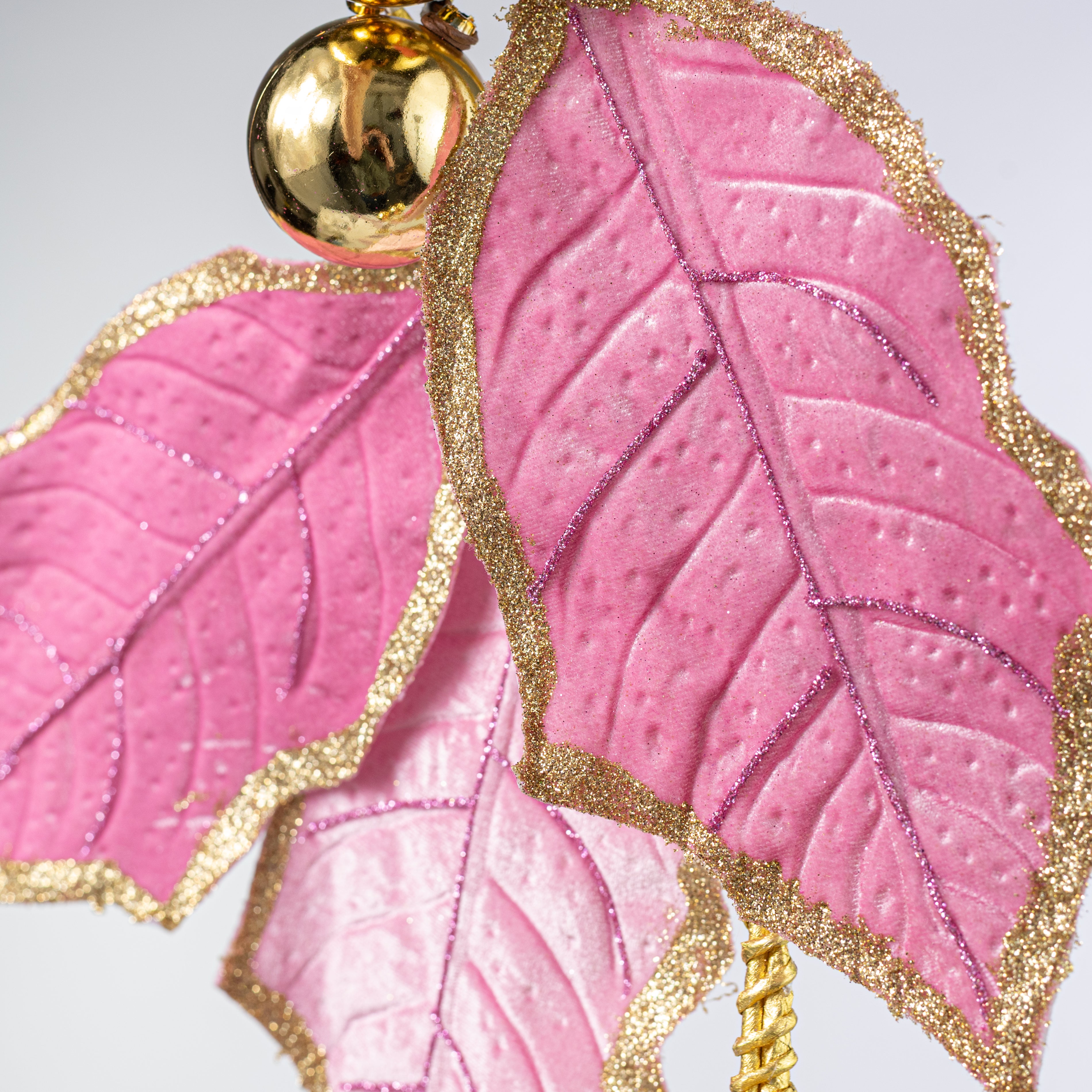 52" Velvet Holly Leaves Garland: Pink & Gold