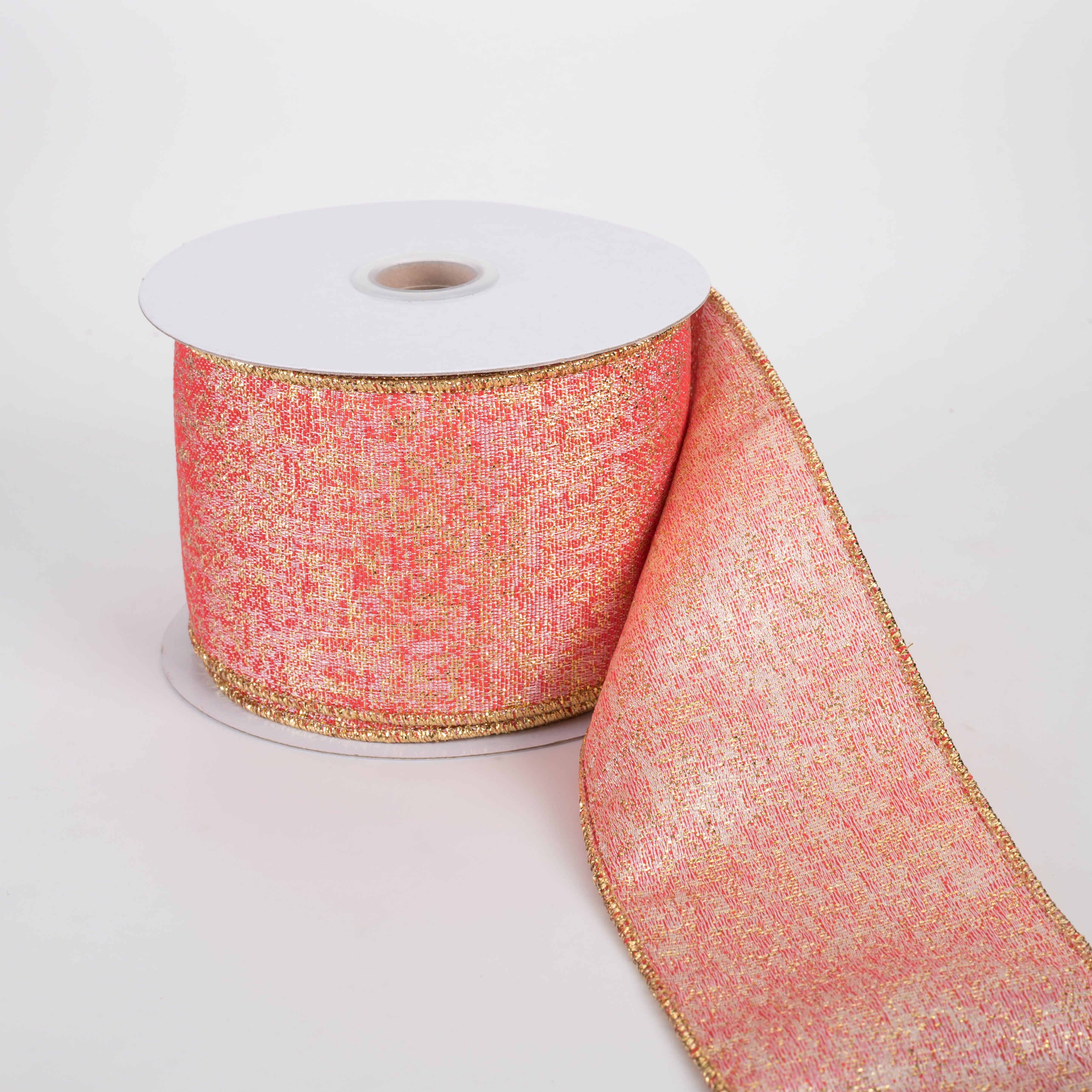 2.5" Metallic Mist Woven Ribbon: Coral, Pink & Gold (10 Yards)