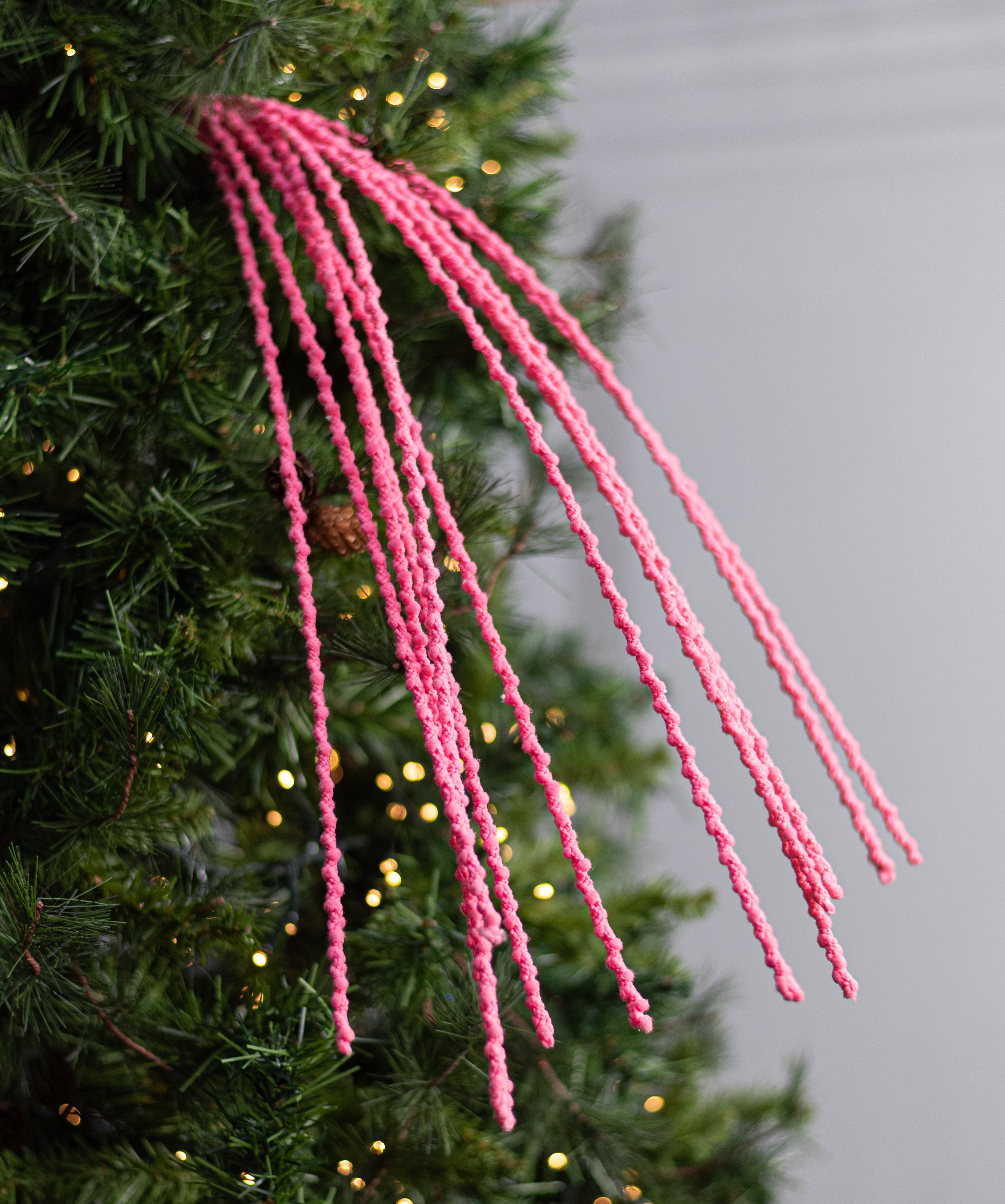 35" Glittered Puff Chenille Dangling Spray: Hot Pink