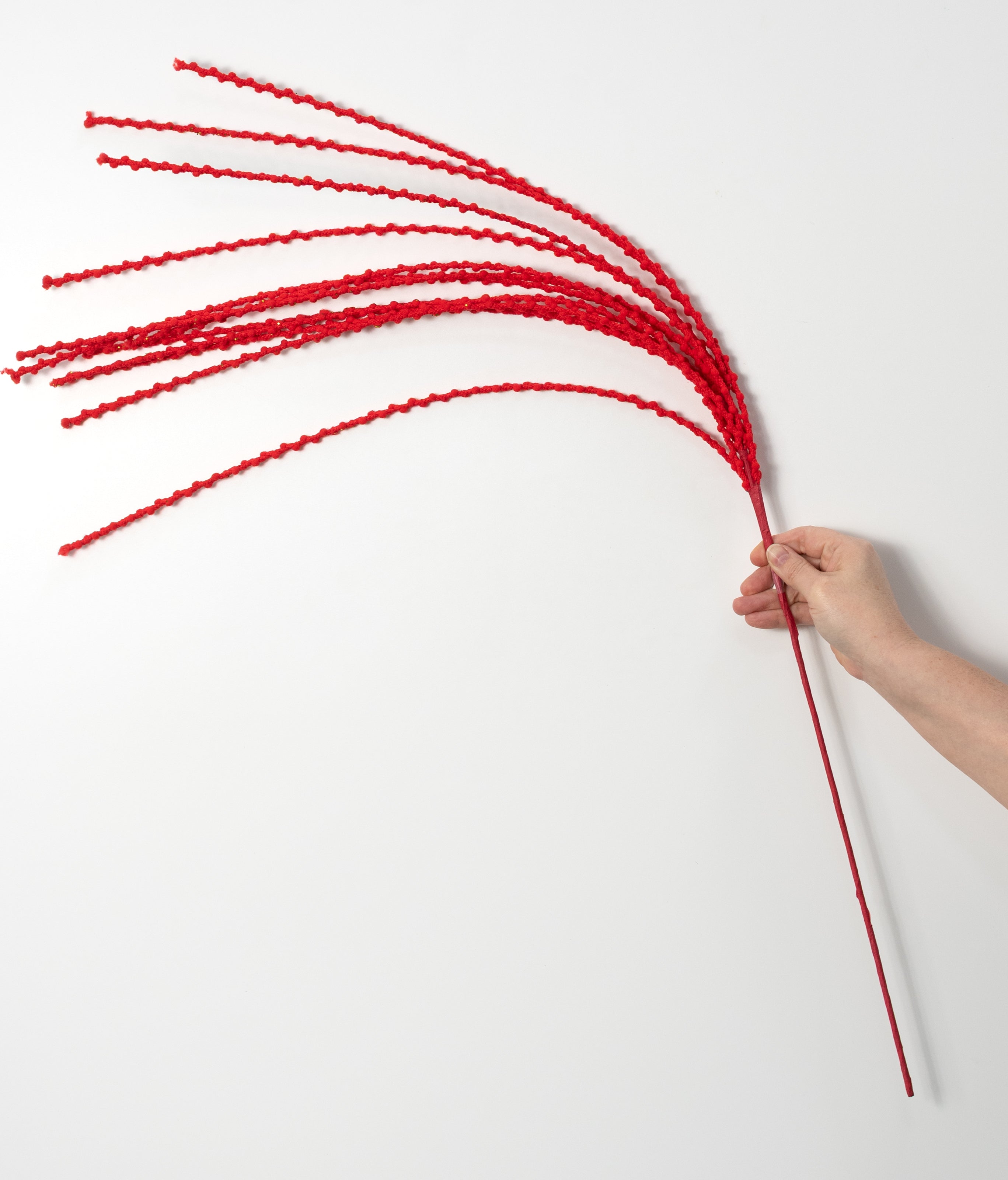 35" Glittered Puff Chenille Dangling Spray: Red