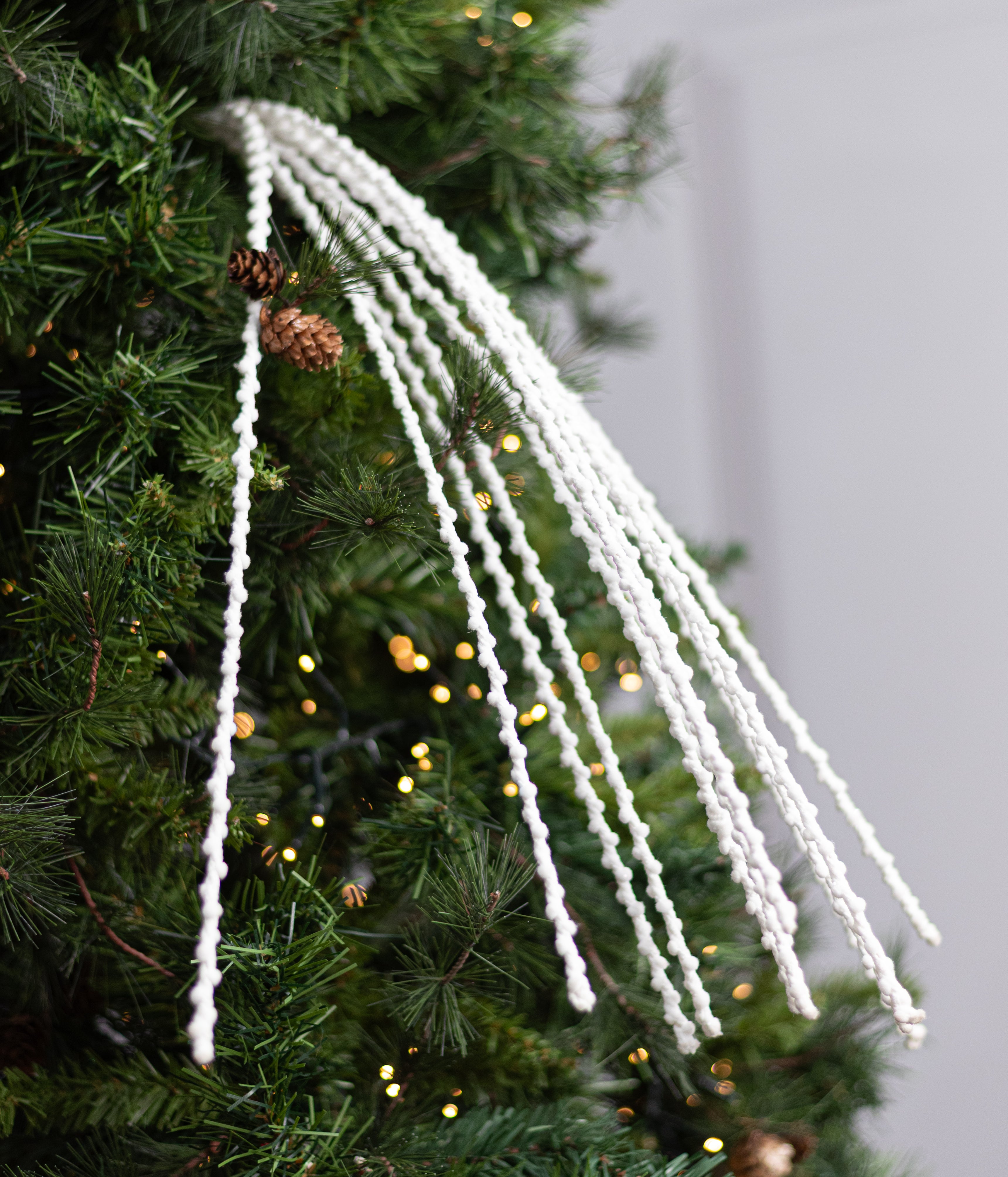 35" Glittered Puff Chenille Dangling Spray: White